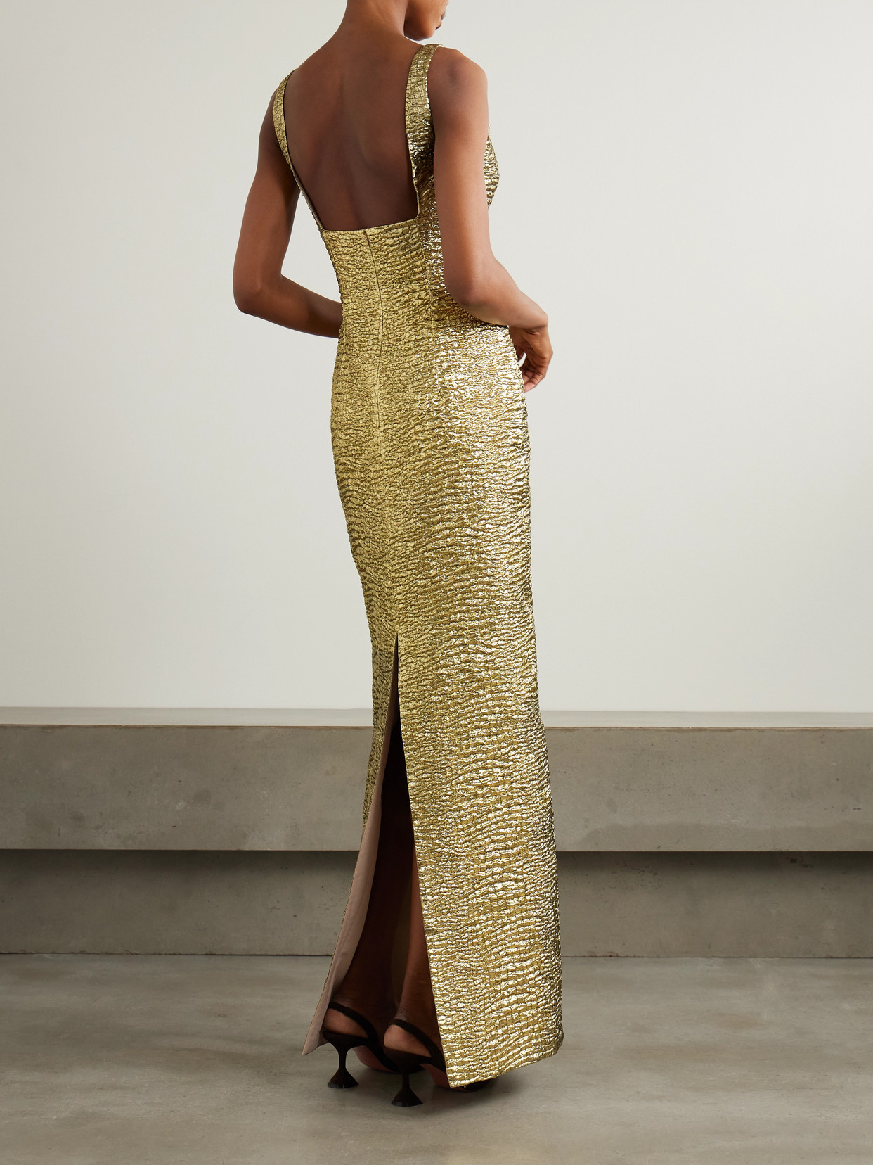 Emilia Wickstead Micheline Metallic Seersucker Gown In Gold
