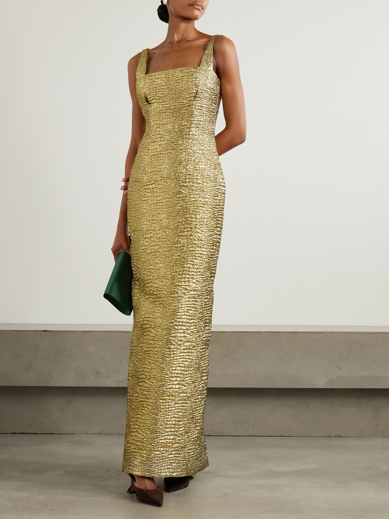 Emilia Wickstead Micheline Metallic Seersucker Gown In Gold