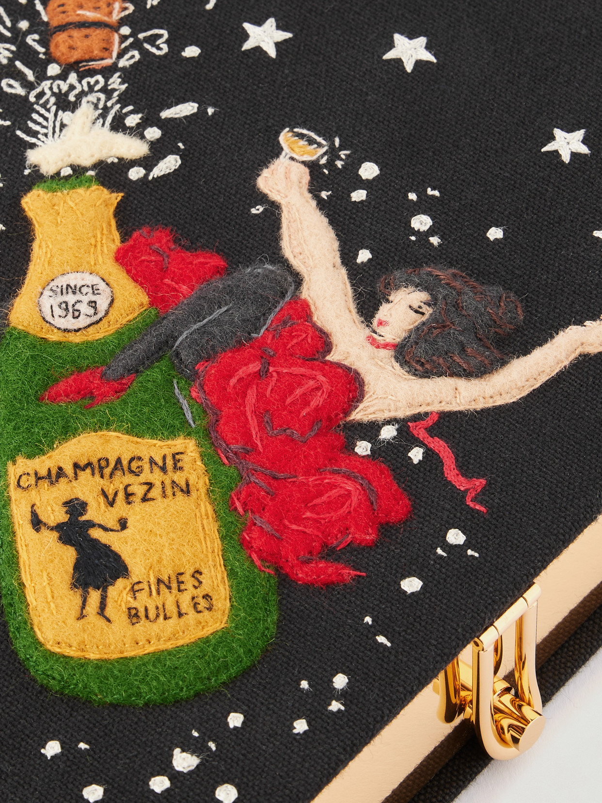 Olympia Le-tan Holly Jingle & Mingle Embroidered Appliquéd Canvas Clutch In Black