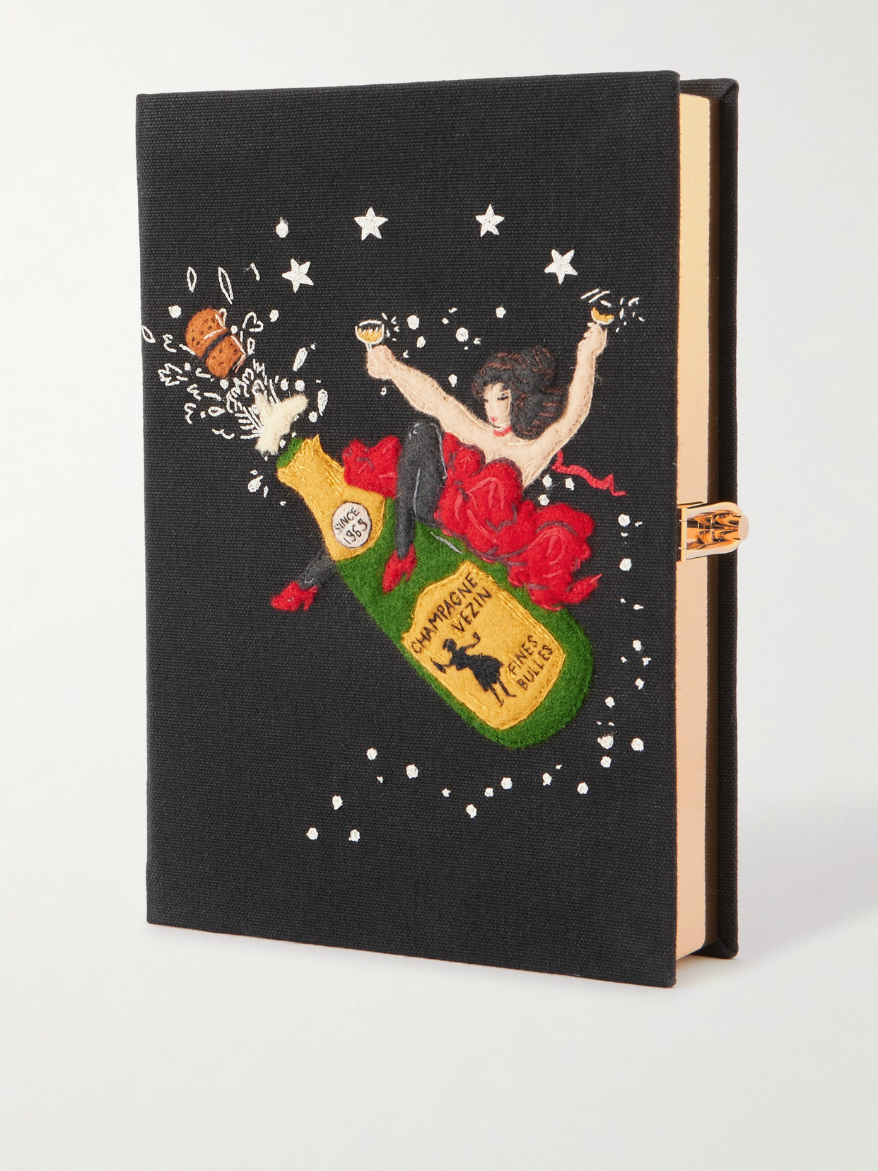 Olympia Le-tan Holly Jingle & Mingle Embroidered Appliquéd Canvas Clutch In Black