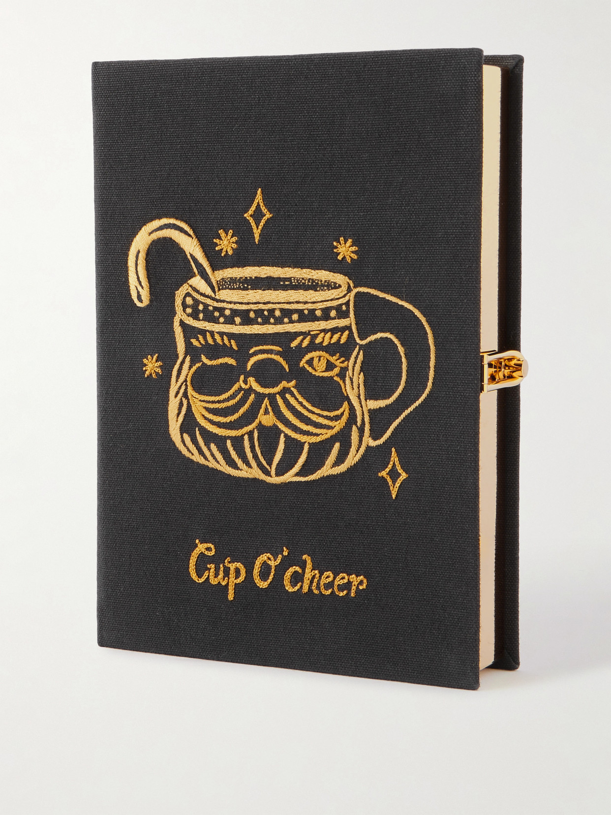Olympia Le-tan Cup O' Cheer Embroidered Canvas Clutch In Black