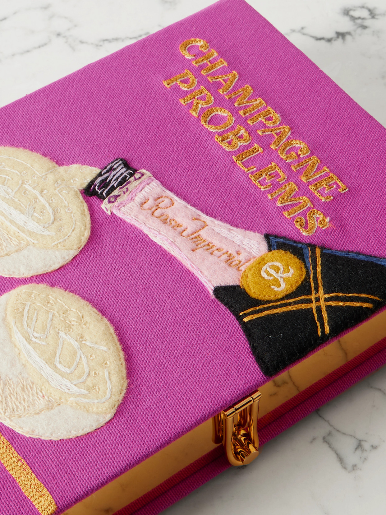 Olympia Le-tan Champagne Problems Embroidered Appliquéd Canvas Clutch In Pink