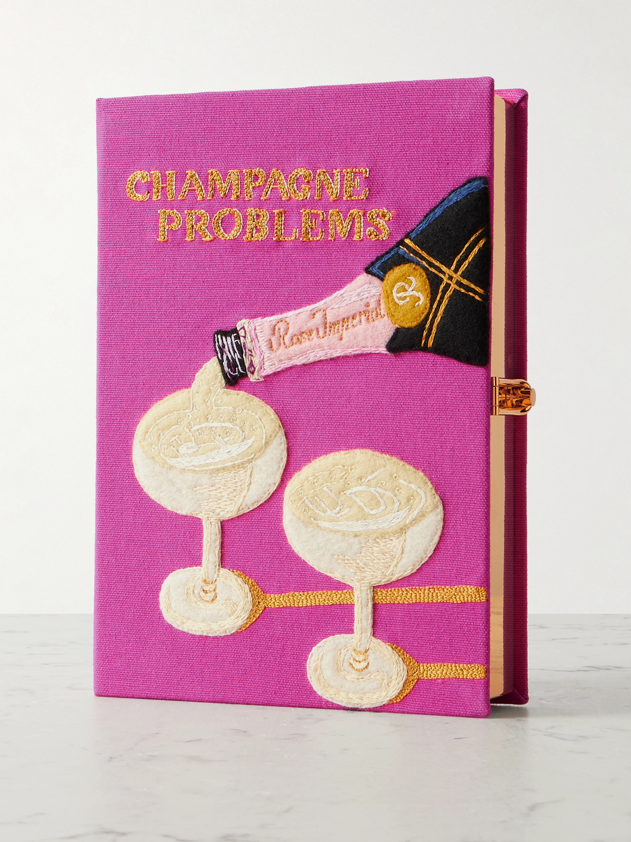 Olympia Le-tan Champagne Problems Embroidered Appliquéd Canvas Clutch In Pink