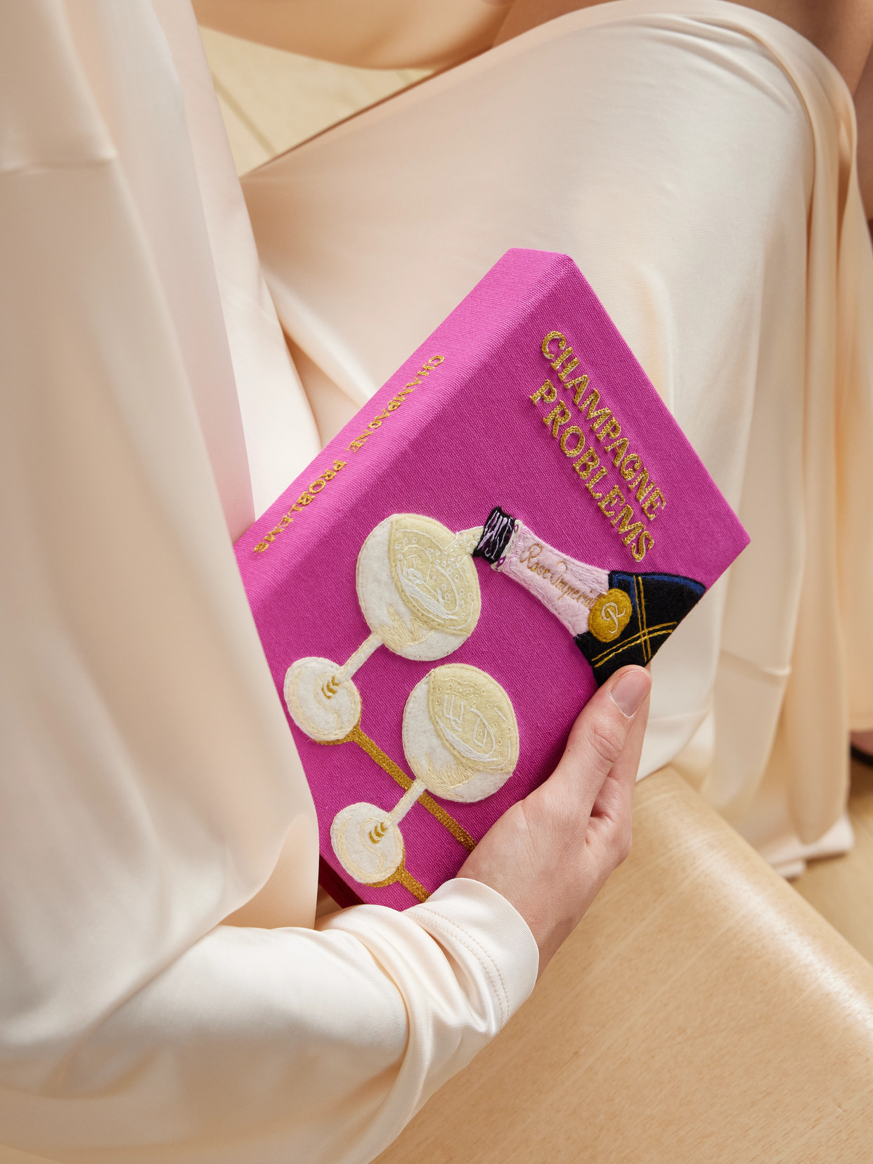 Olympia Le-tan Champagne Problems Embroidered Appliquéd Canvas Clutch In Pink