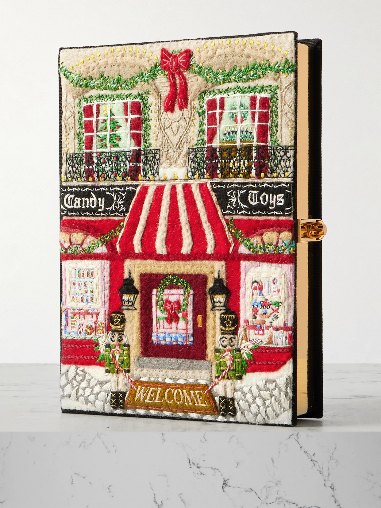 Olympia Le-tan Christmas Candy Toys Embroidered Appliquéd Canvas Clutch Bag In Black