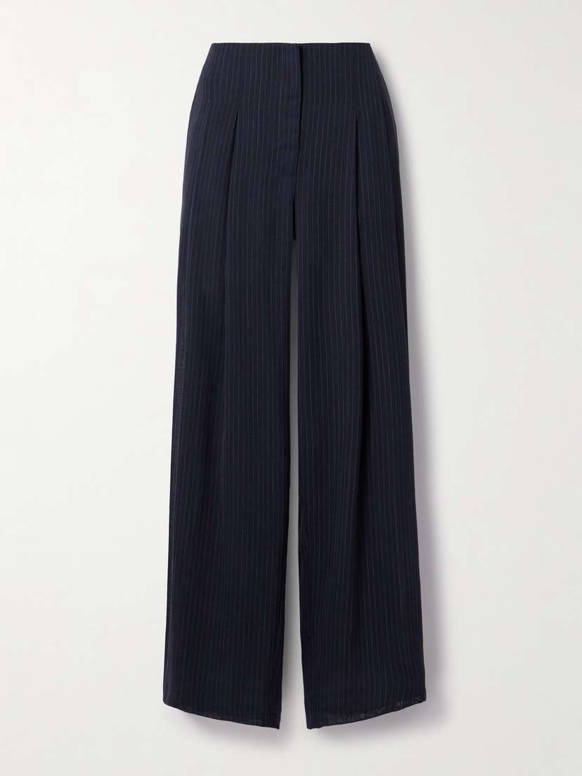TWP Carrie's Pleated Pinstriped Wool Wide-leg Pants