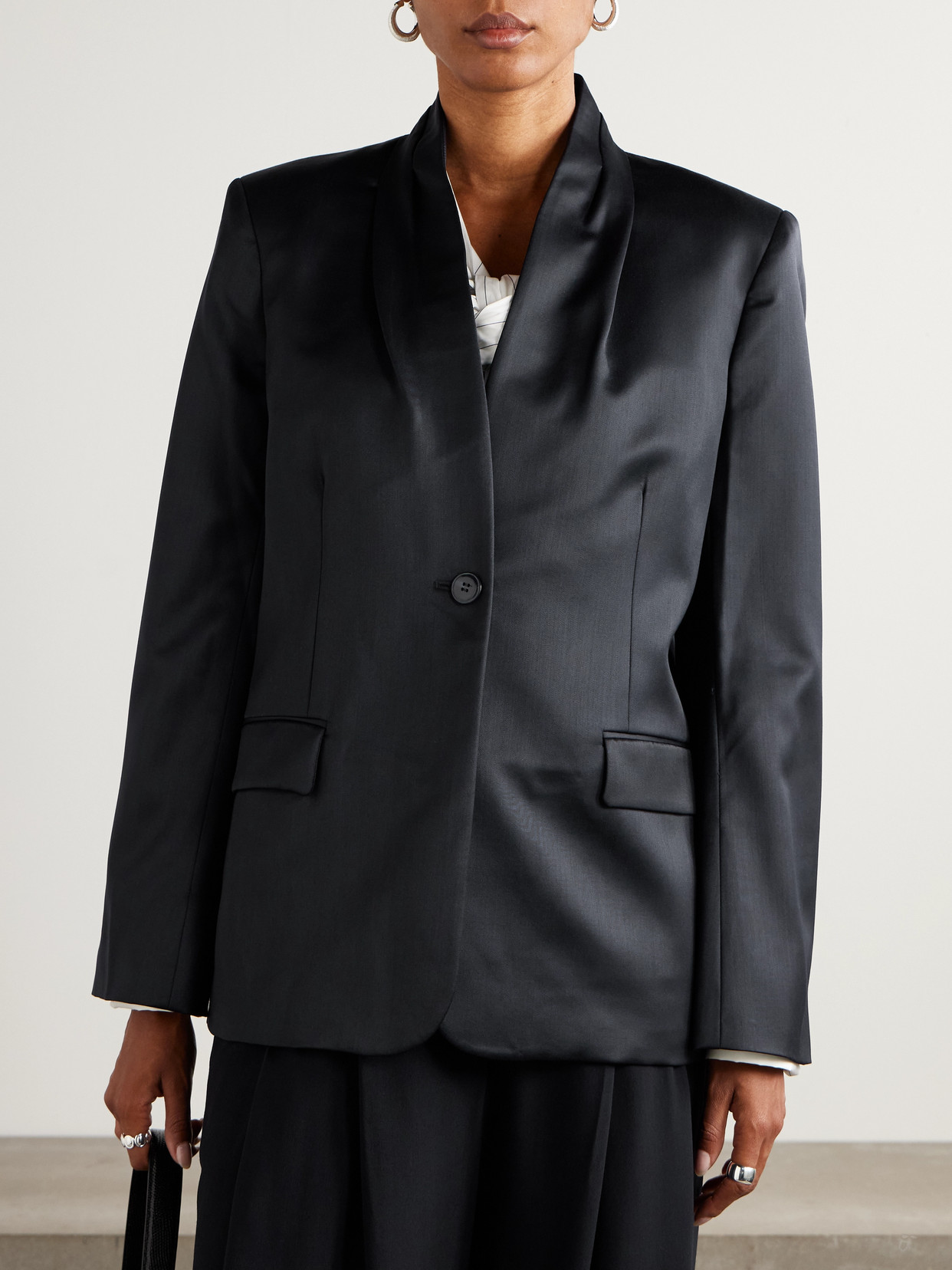 Twp New Dinner Wool-satin Jacket In Black