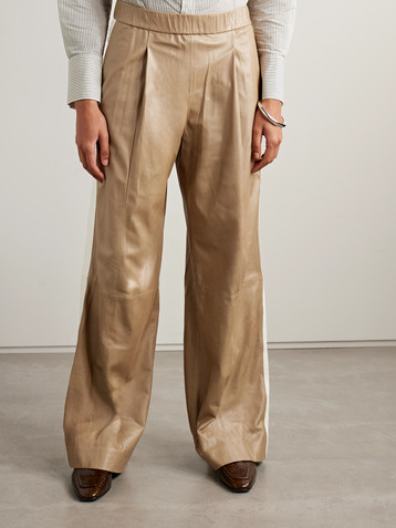 TWP Eva pleated crinkled-leather wide-leg pants