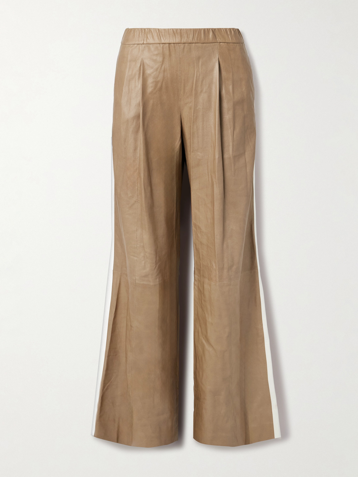 Twp Eva Pleated Crinkled-leather Wide-leg Pants In Brown