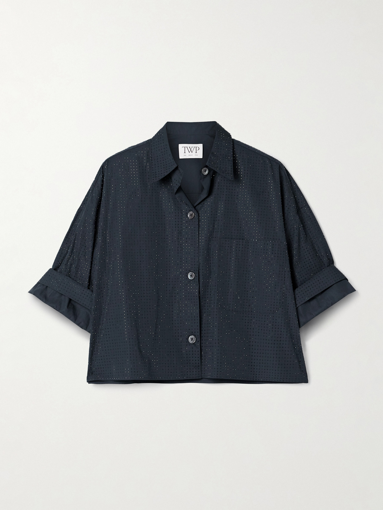 Twp Next Ex Cropped Crystal-embellished Cotton-poplin Shirt In Blue