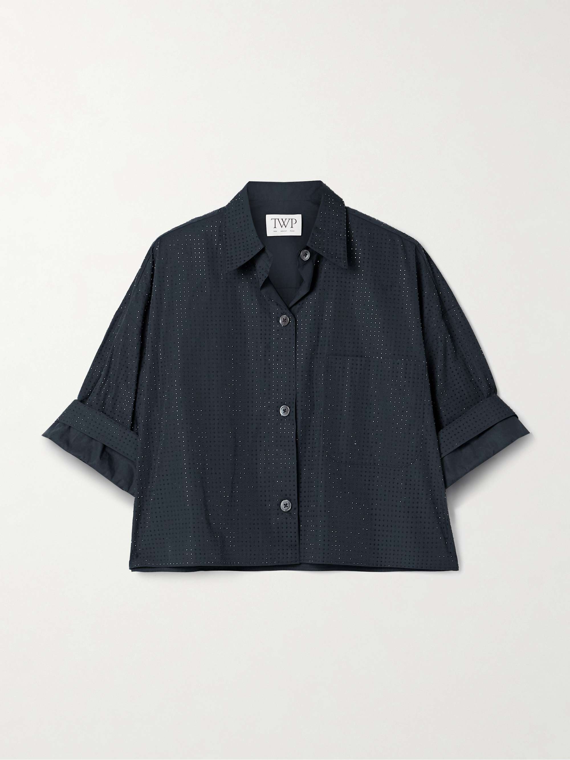 TWP Next Ex cropped crystal-embellished cotton-poplin shirt