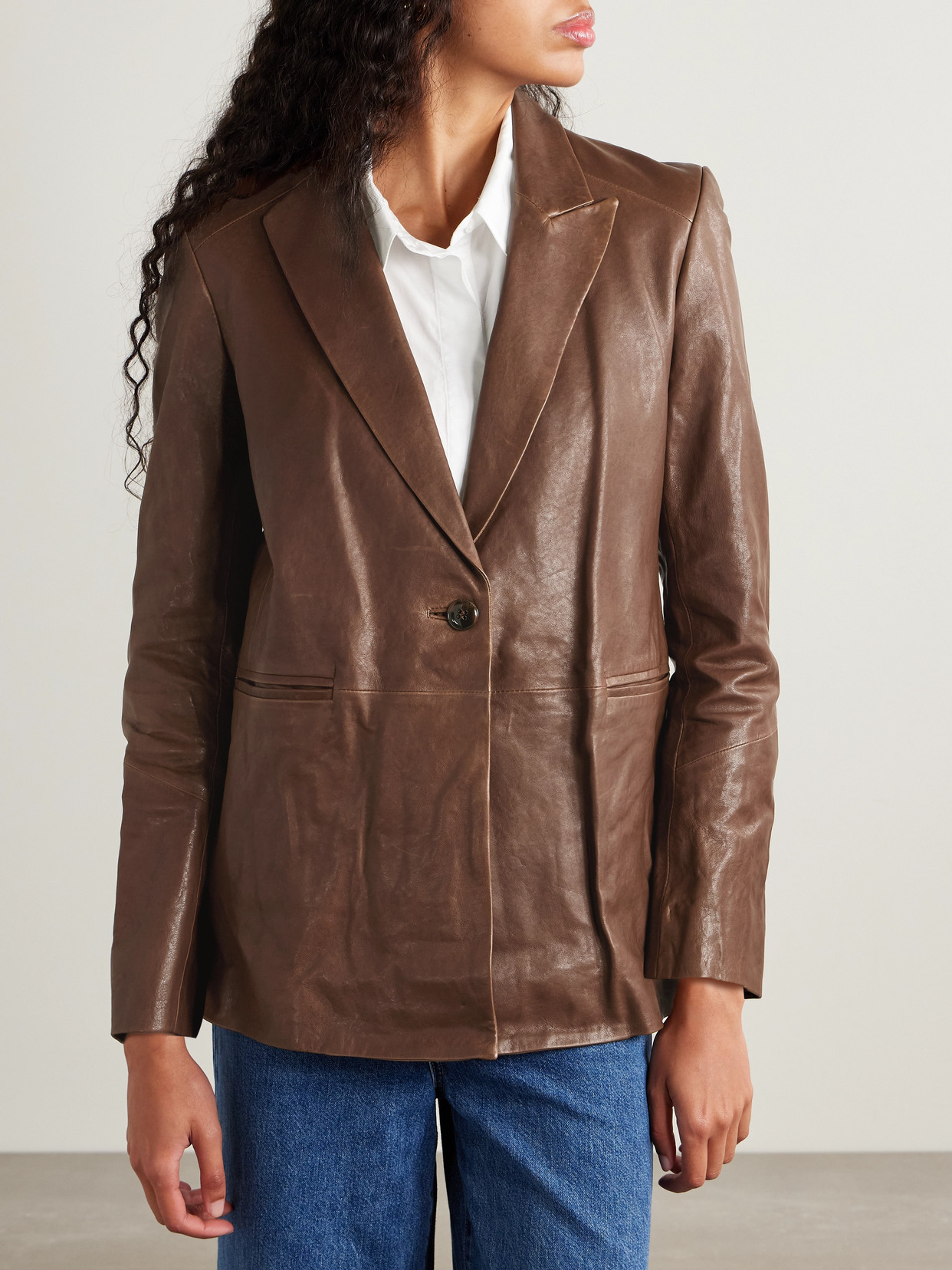 Twp James Leather Blazer In Brown