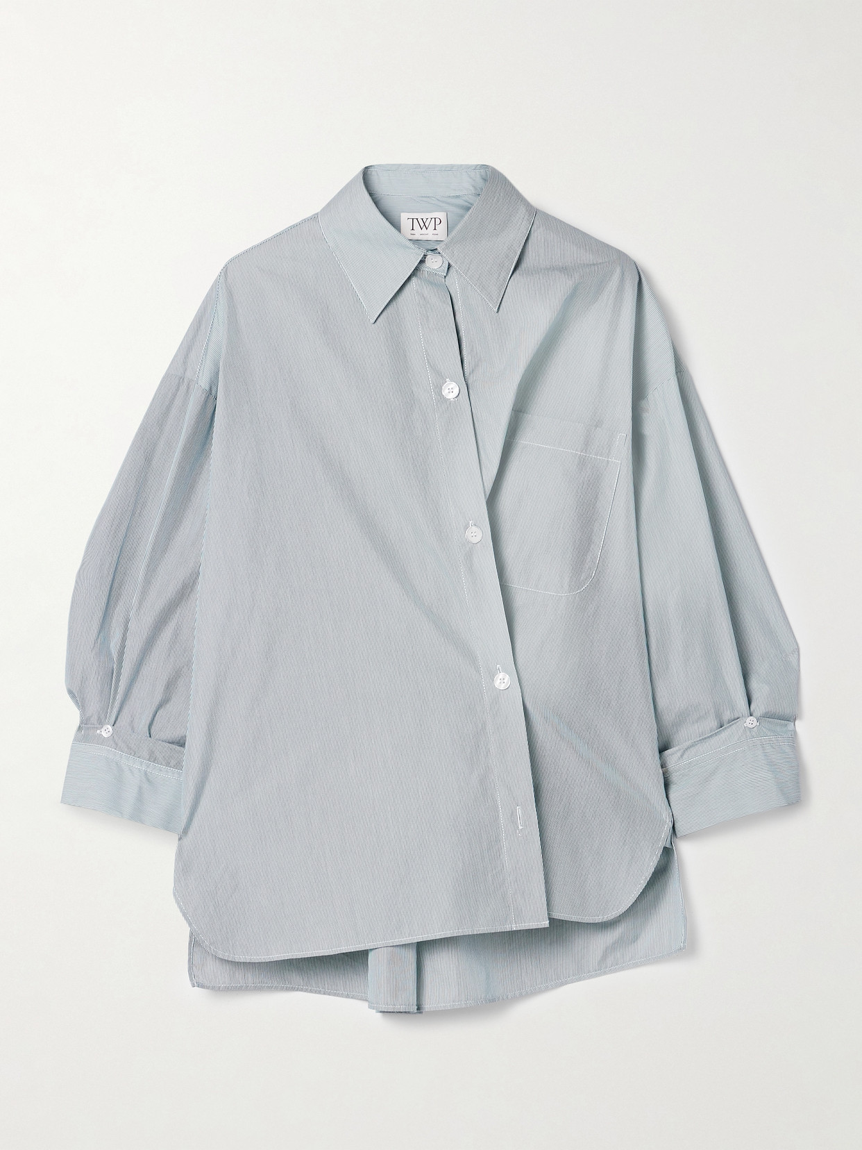 Twp New Earl Asymmetric Striped Cotton-poplin Shirt In Blue
