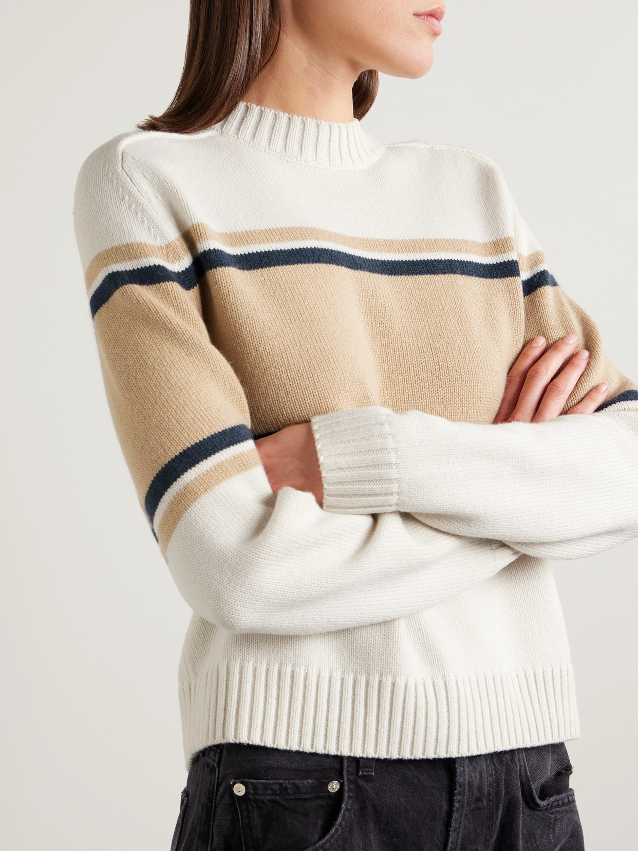 Twp Saddle Striped Cashmere Sweater In Neutral
