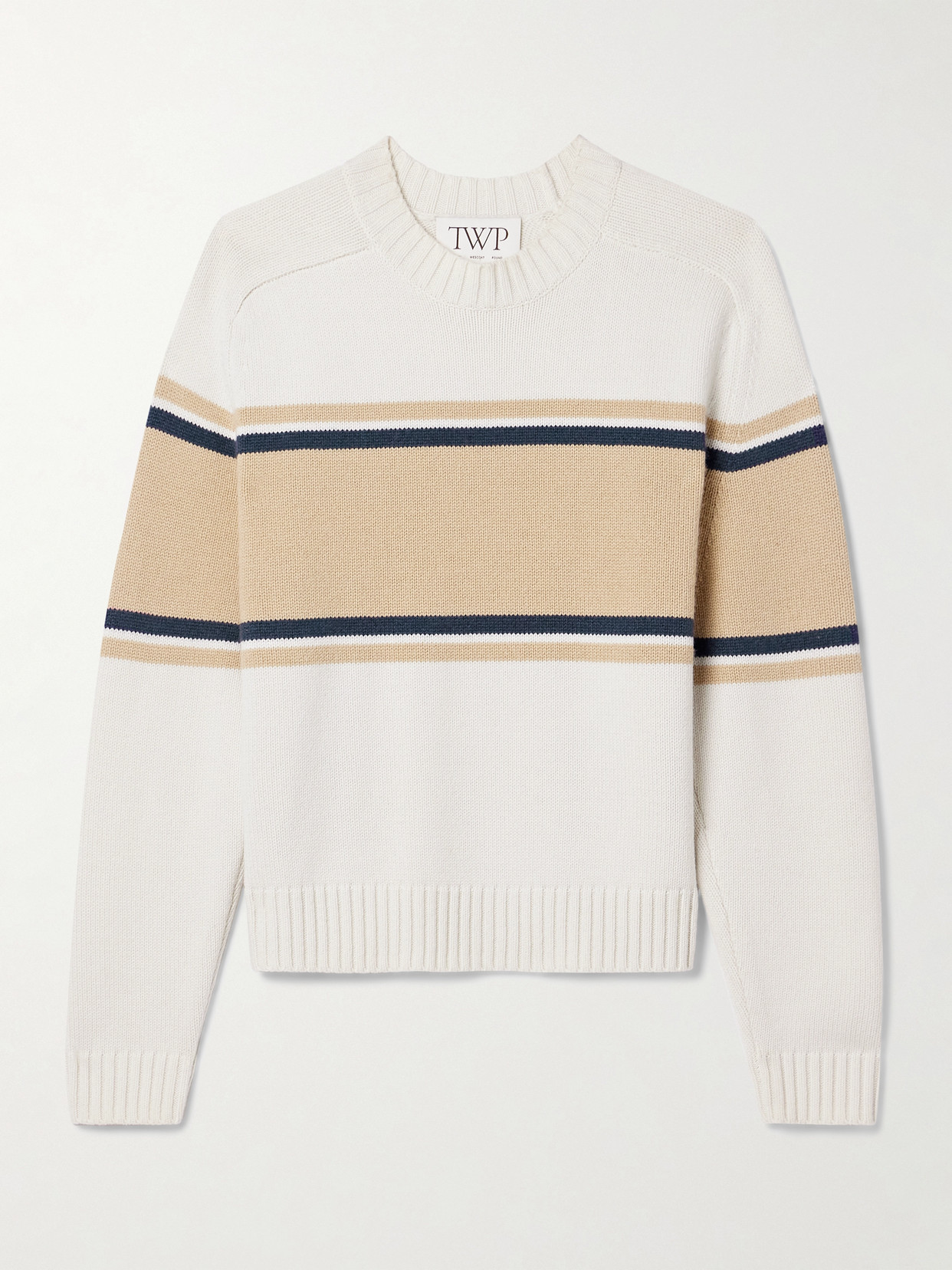 Twp Saddle Striped Cashmere Sweater In Neutral