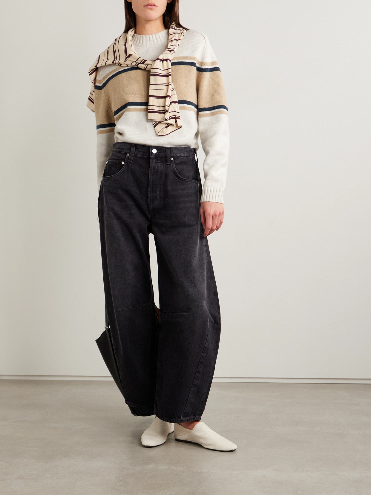 Twp Saddle Striped Cashmere Sweater In Neutral