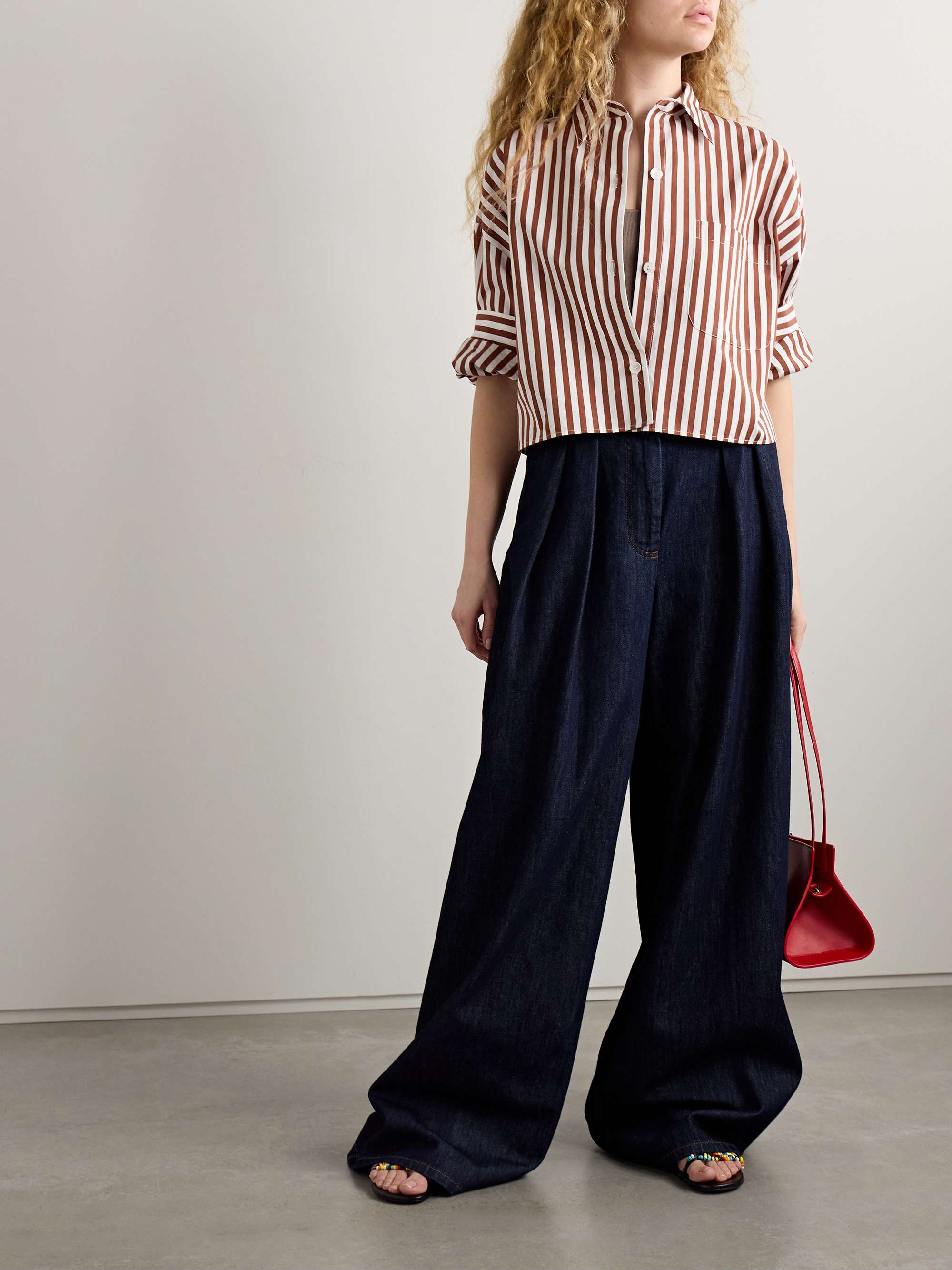 トップス cha TWP Next Ex cropped crystal-embellished cotton-poplin shirt