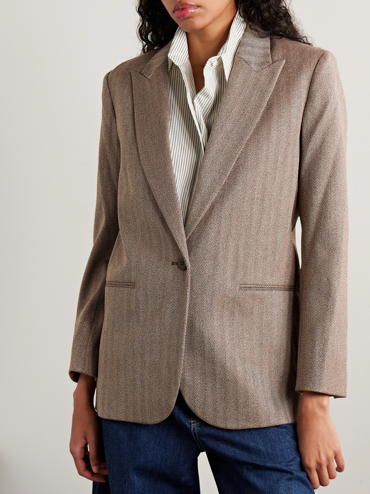 Twp Girl Boy Girl Oversized Herringbone Wool-blend Blazer In Neutral
