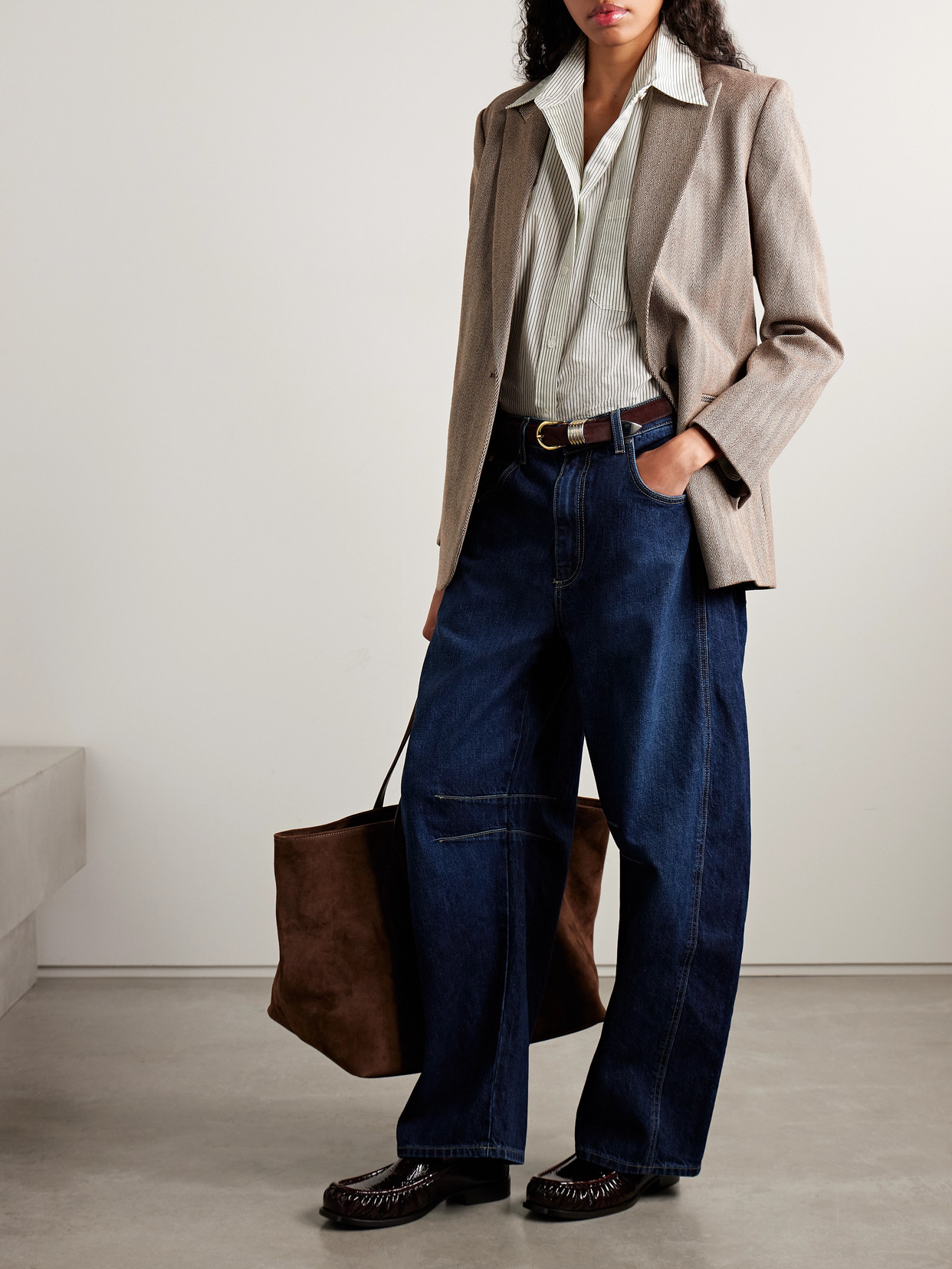 Twp Girl Boy Girl Oversized Herringbone Wool-blend Blazer In Neutral