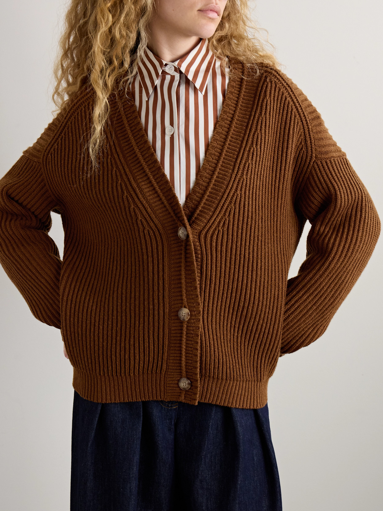 Twp Ribbed Cashmere Cardigan In Brown