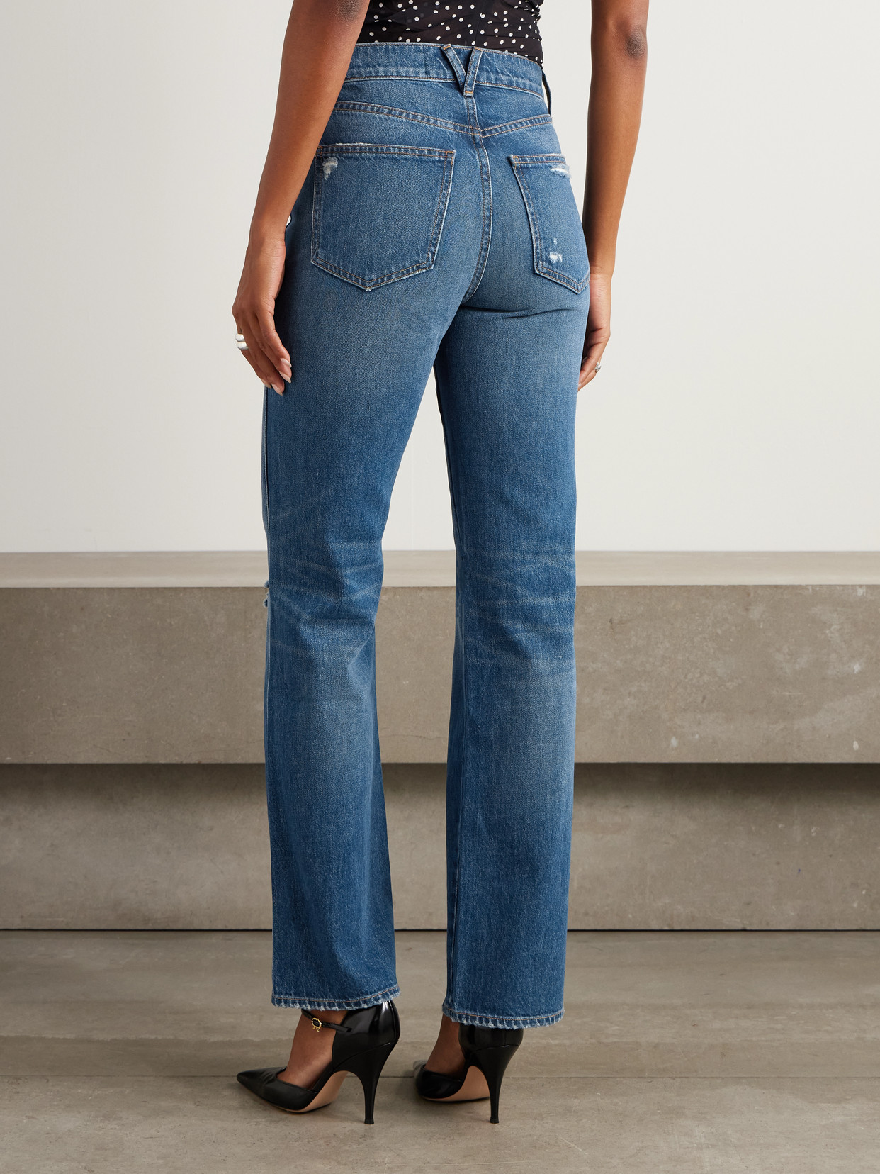 Dylan Distressed High-Rise Straight-Leg Jeans