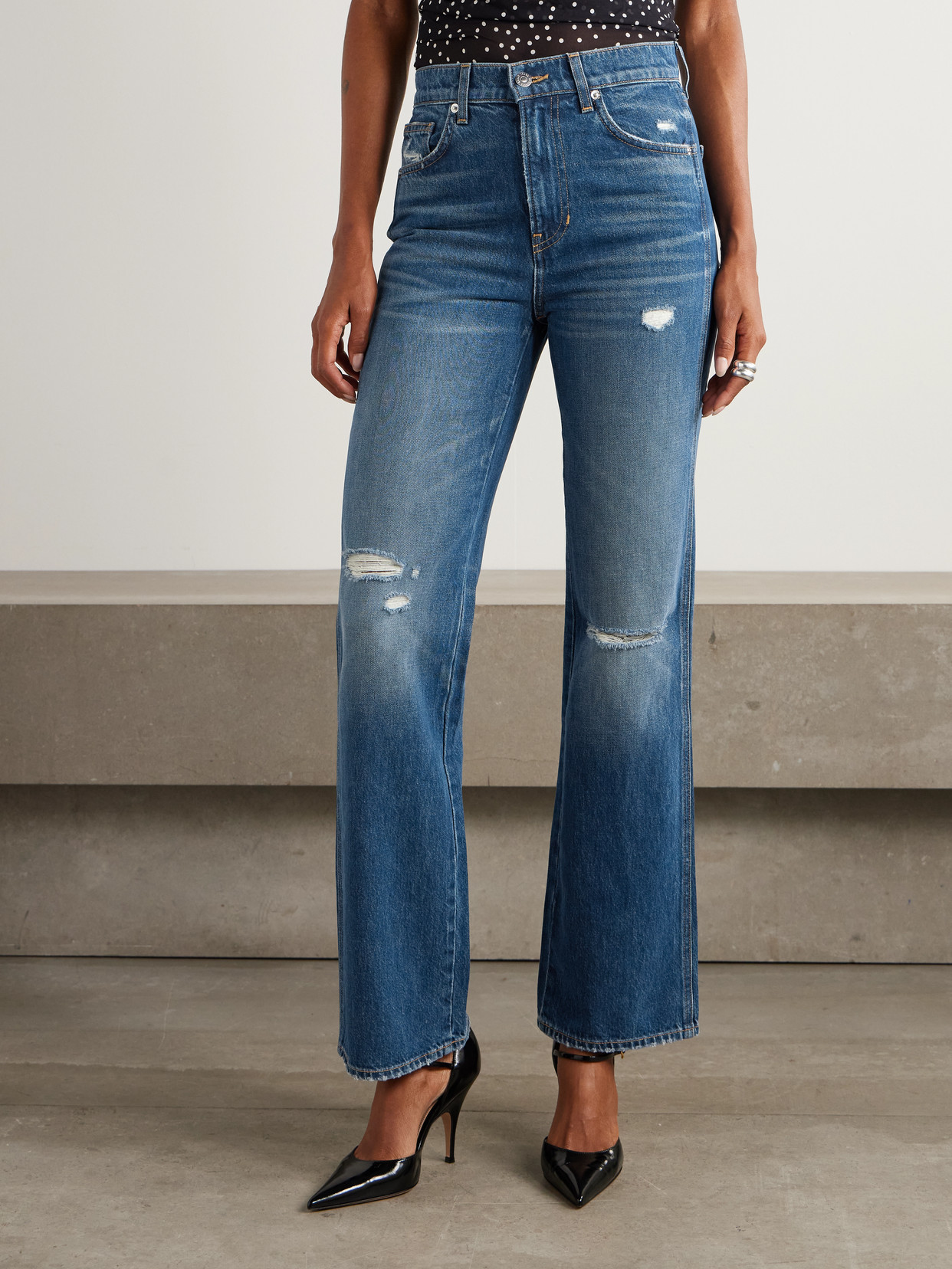 Dylan Distressed High-Rise Straight-Leg Jeans
