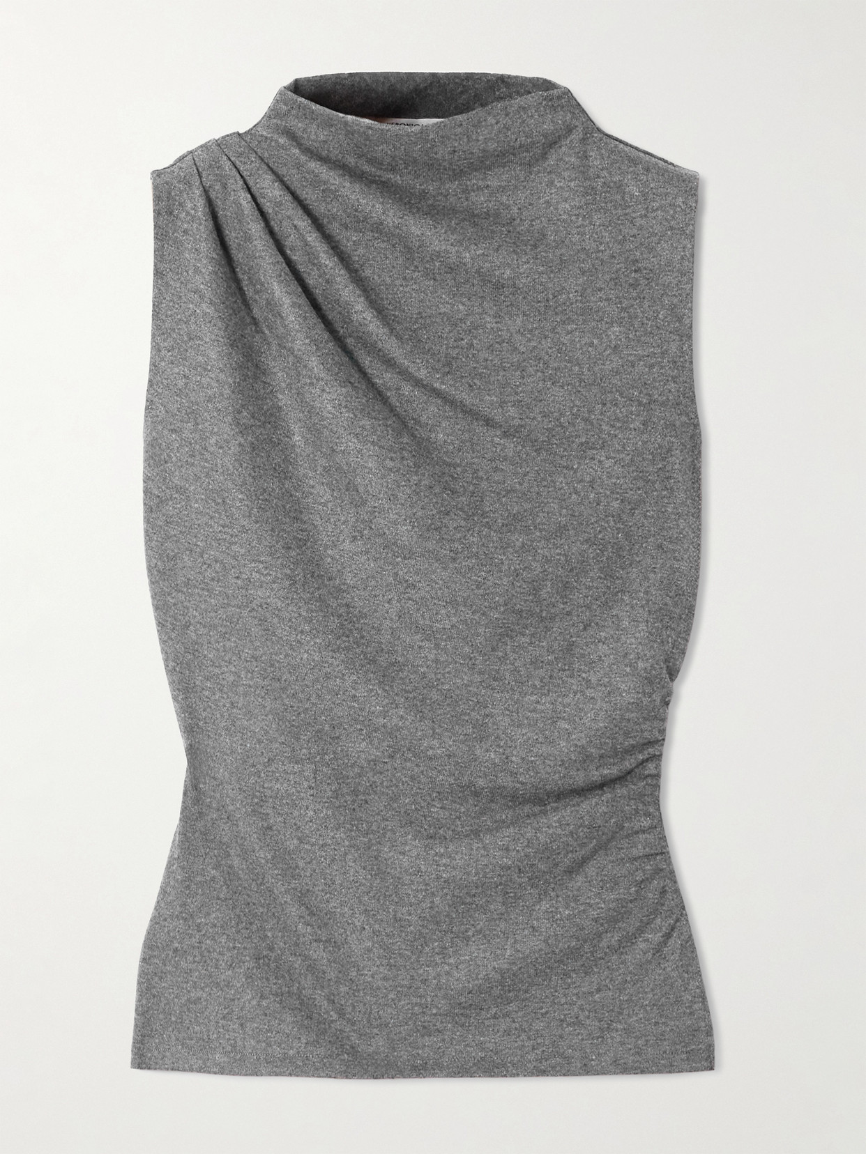 Veronica Beard Mylie Ruched Knitted Turtleneck Tank In Gray