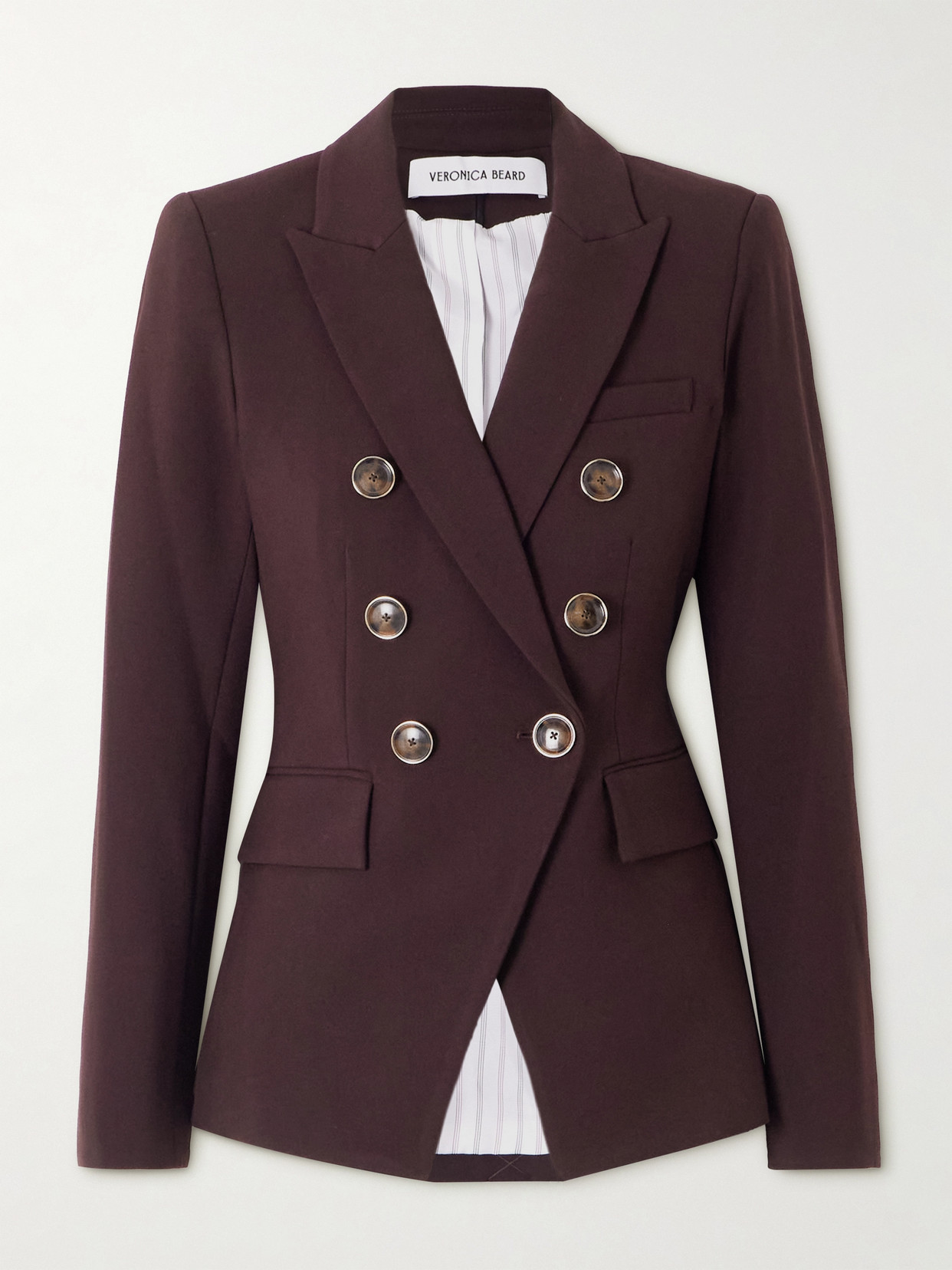 Veronica Beard Miller Dickey Double-breasted Woven Blazer In Brown