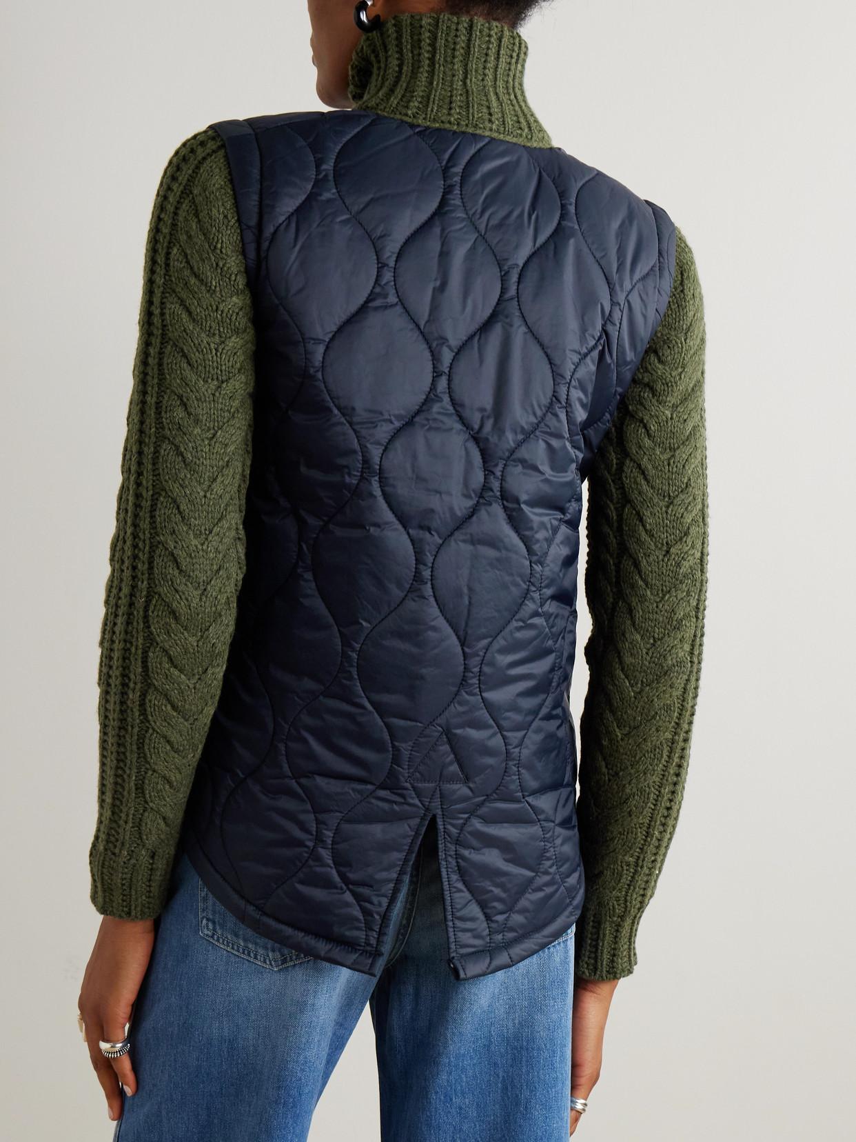Veronica Beard Patra Cable-knit Wool-blend And Quilted Shell Jacket In Blue