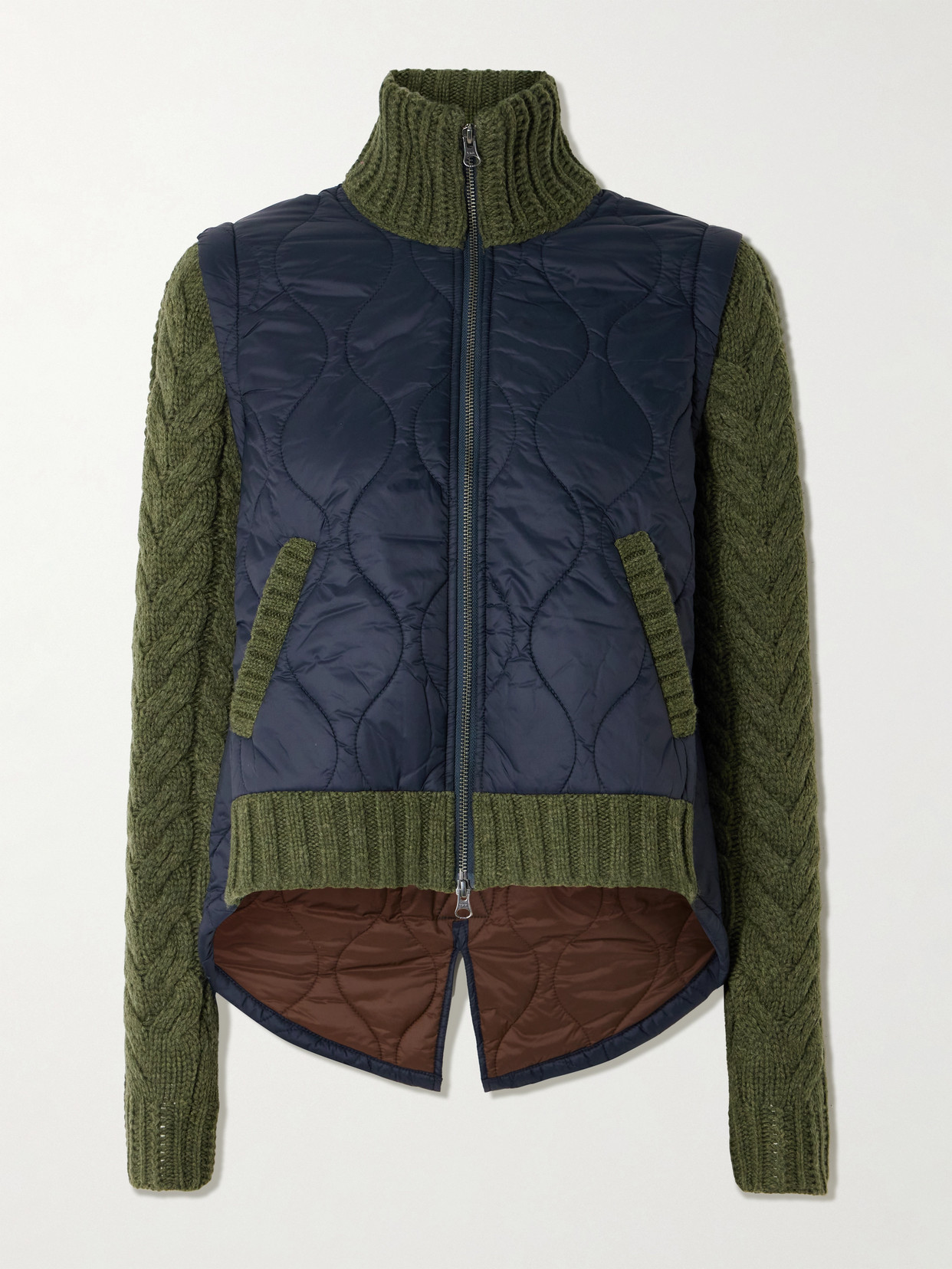 Veronica Beard Patra Cable-knit Wool-blend And Quilted Shell Jacket In Blue