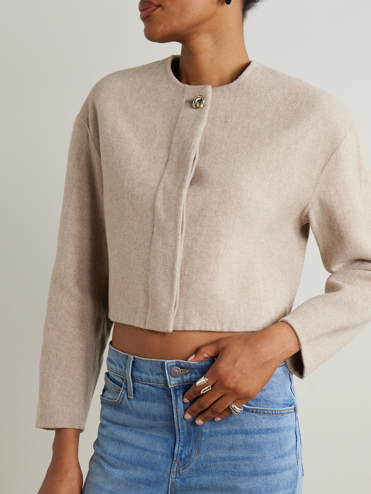Veronica Beard Philips Cropped Wool-blend Jacket In Neutral
