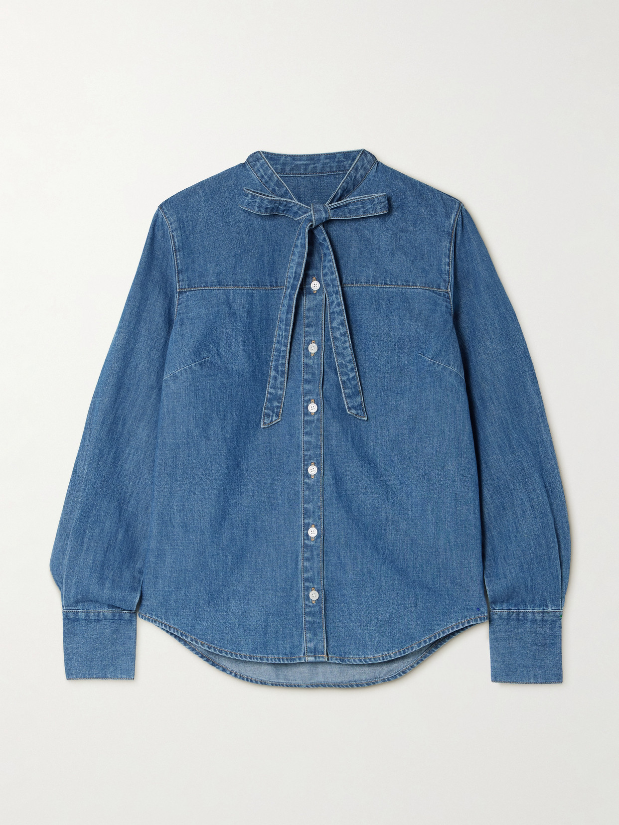 Veronica Beard Gabby Tie-detailed Denim Shirt In Blue