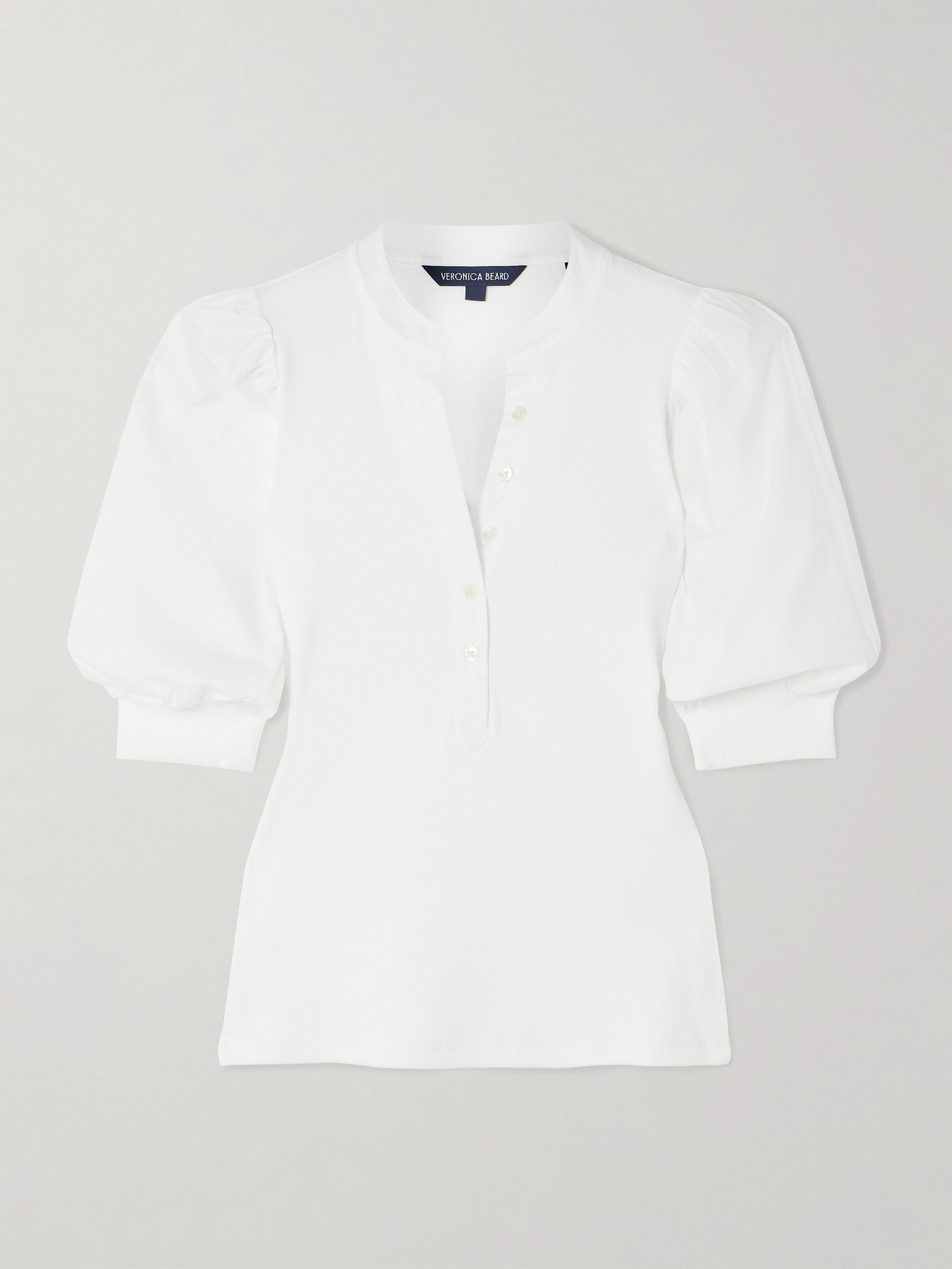 Veronica Beard Coralee Poplin And Ribbed Stretch Pima Cotton-jersey Top In White