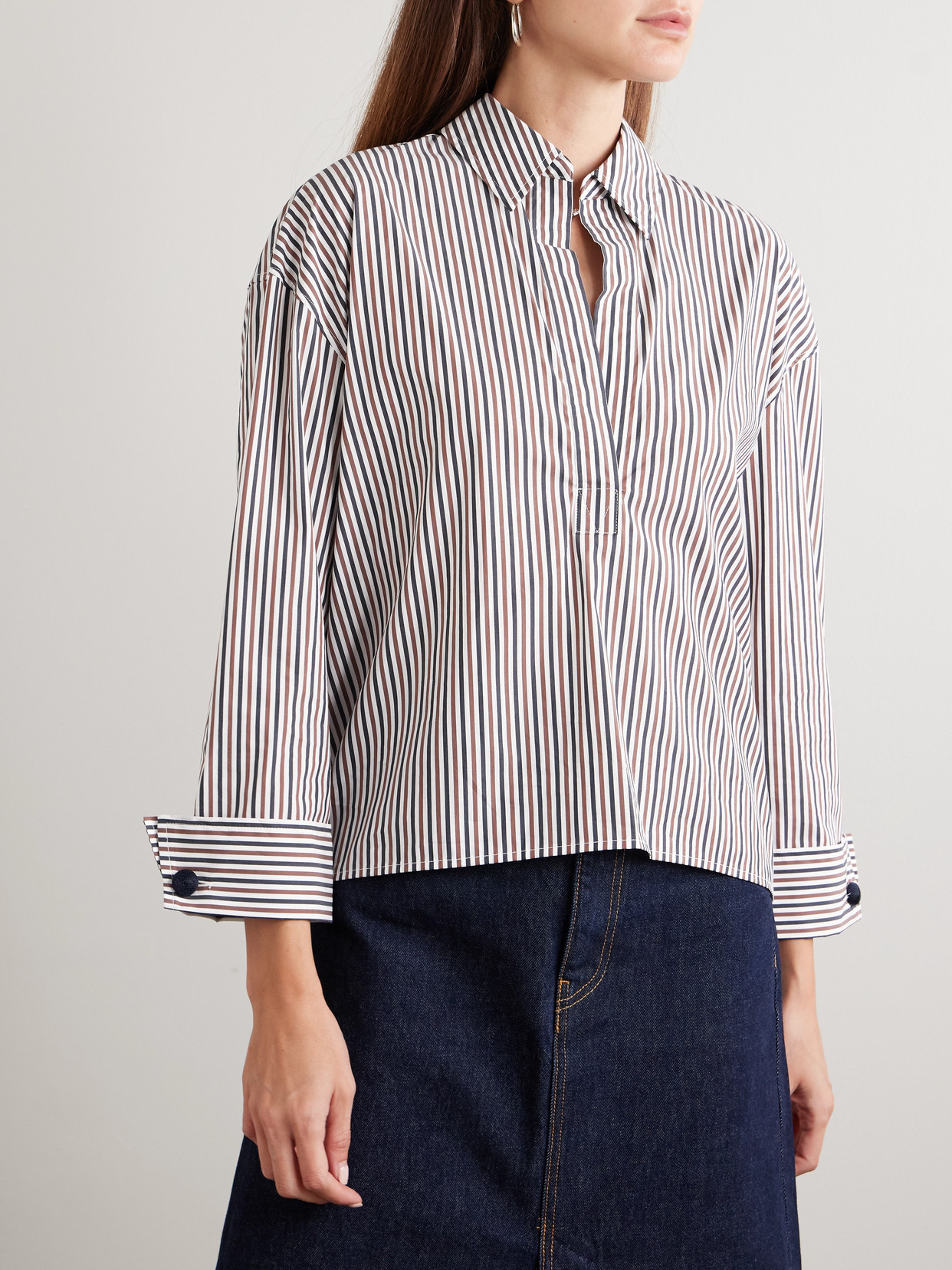 Veronica Beard Draymond Striped Stretch Cotton-blend Poplin Shirt In Multi
