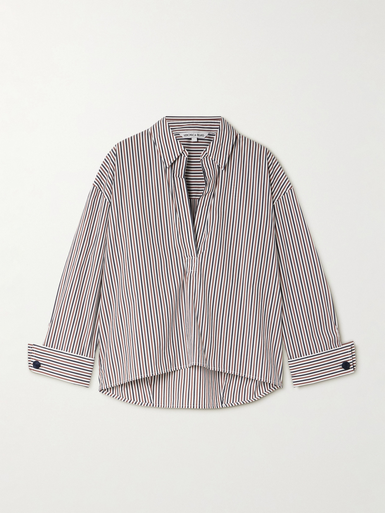 Veronica Beard Draymond Striped Stretch Cotton-blend Poplin Shirt In Multi
