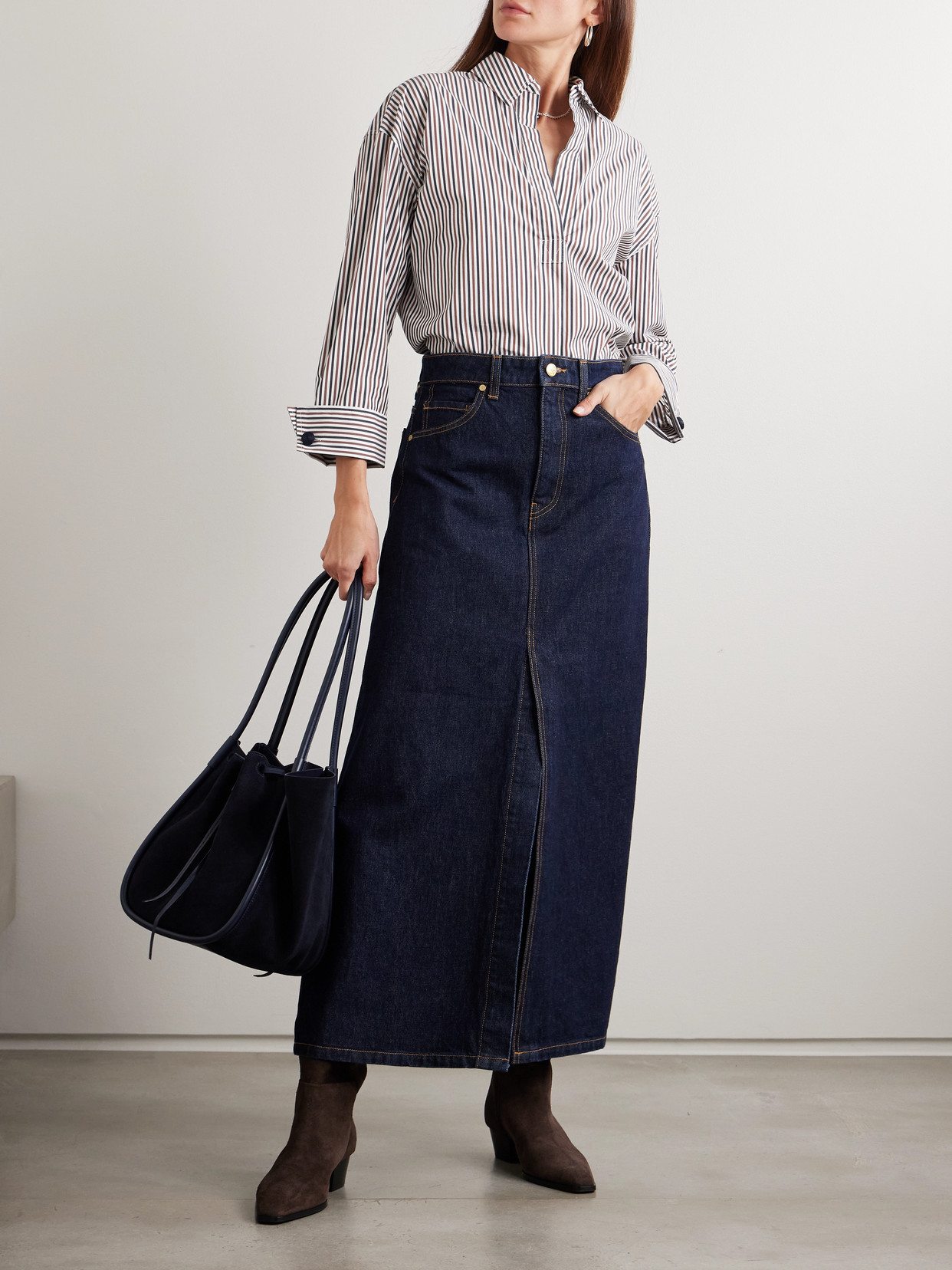 Veronica Beard Draymond Striped Stretch Cotton-blend Poplin Shirt In Multi