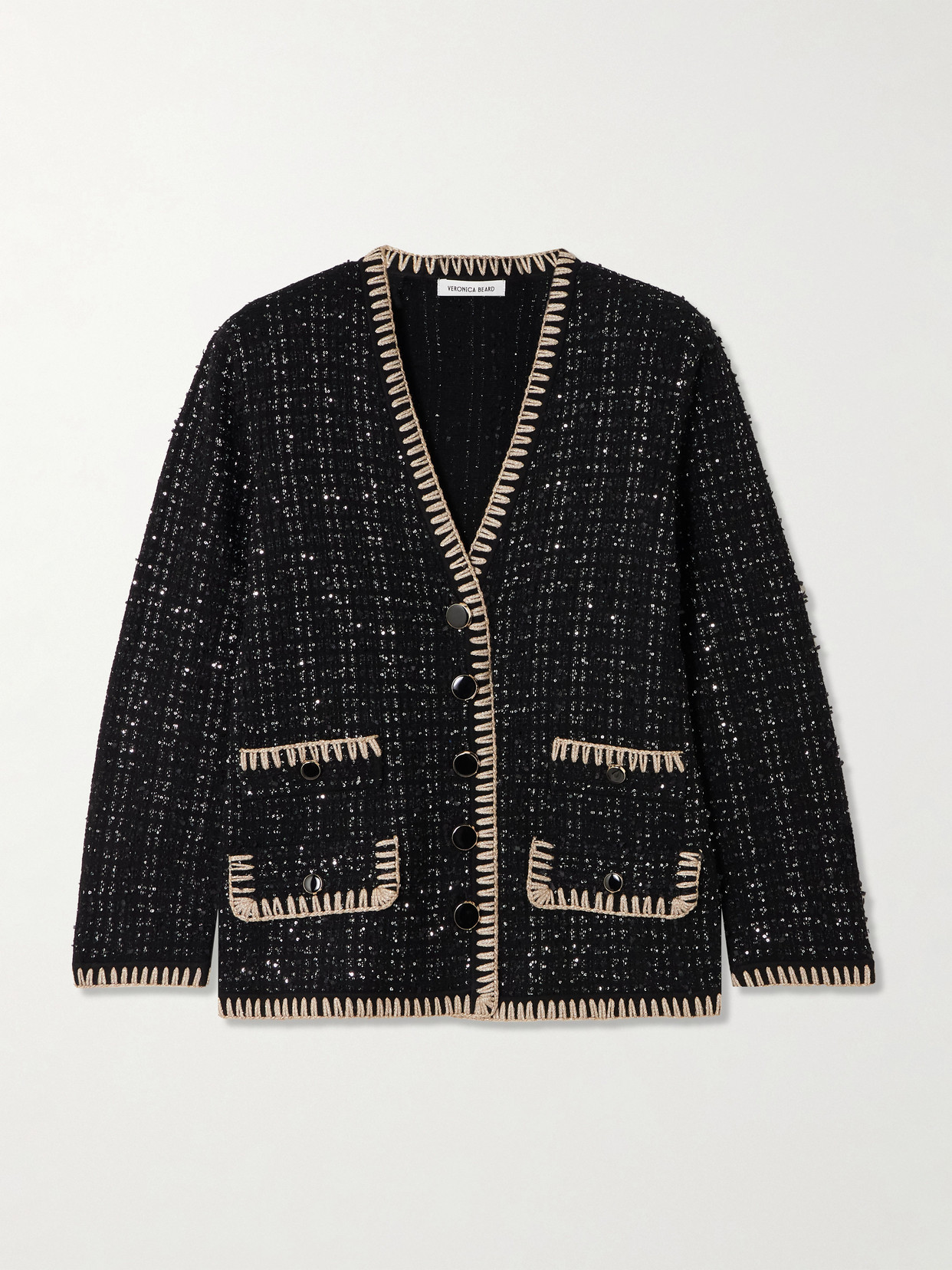 Veronica Beard Ceriani Sequin-embellished Tweed Jacket In Black