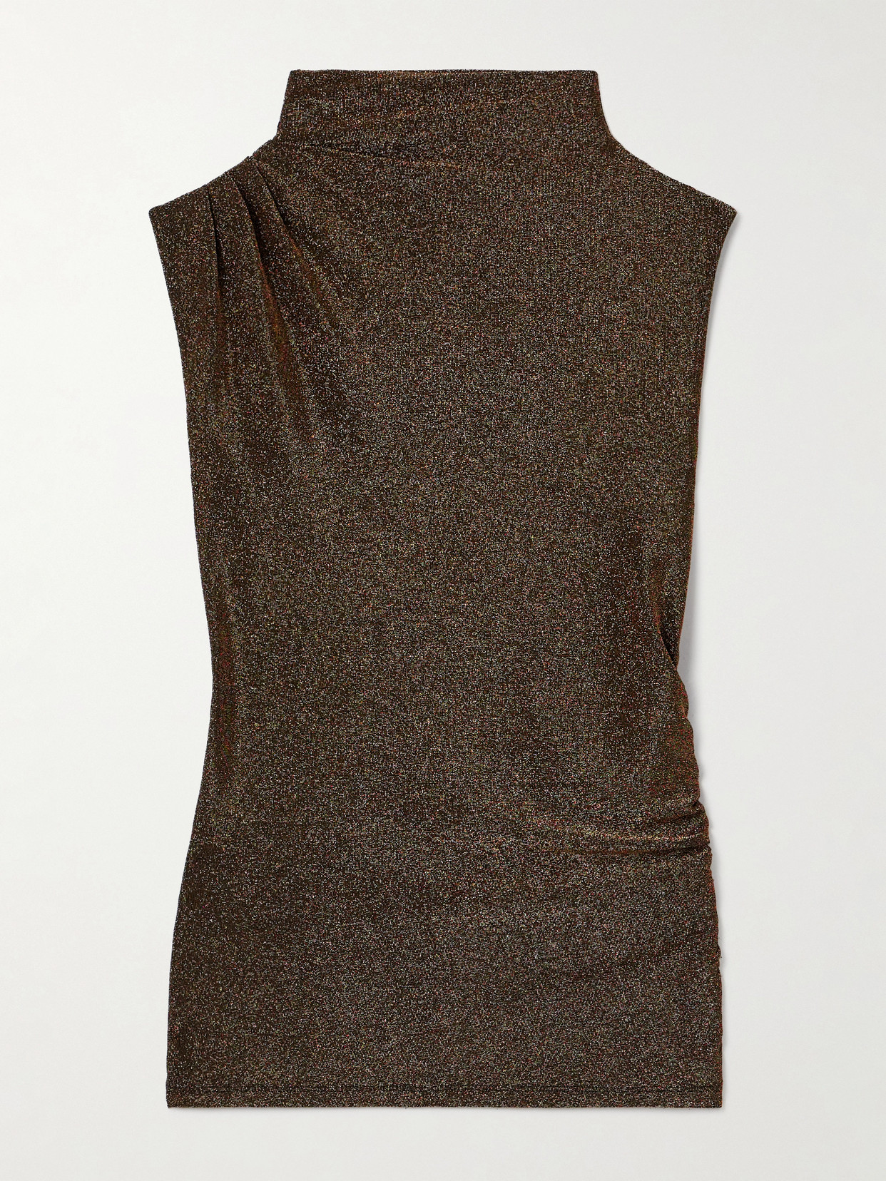 Veronica Beard Mylie Ruched Metallic Knitted Tank In Brown