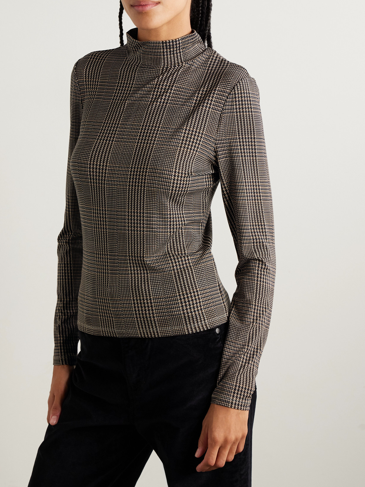 Veronica Beard Nate Prince Of Wales Stretch-lyocell Top In Brown