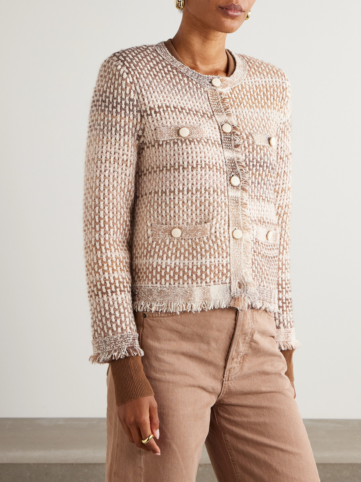 Veronica Beard Womens Desert Khaki Multi Sariyah Fringed-trims Cotton-blend Jacket In Multi