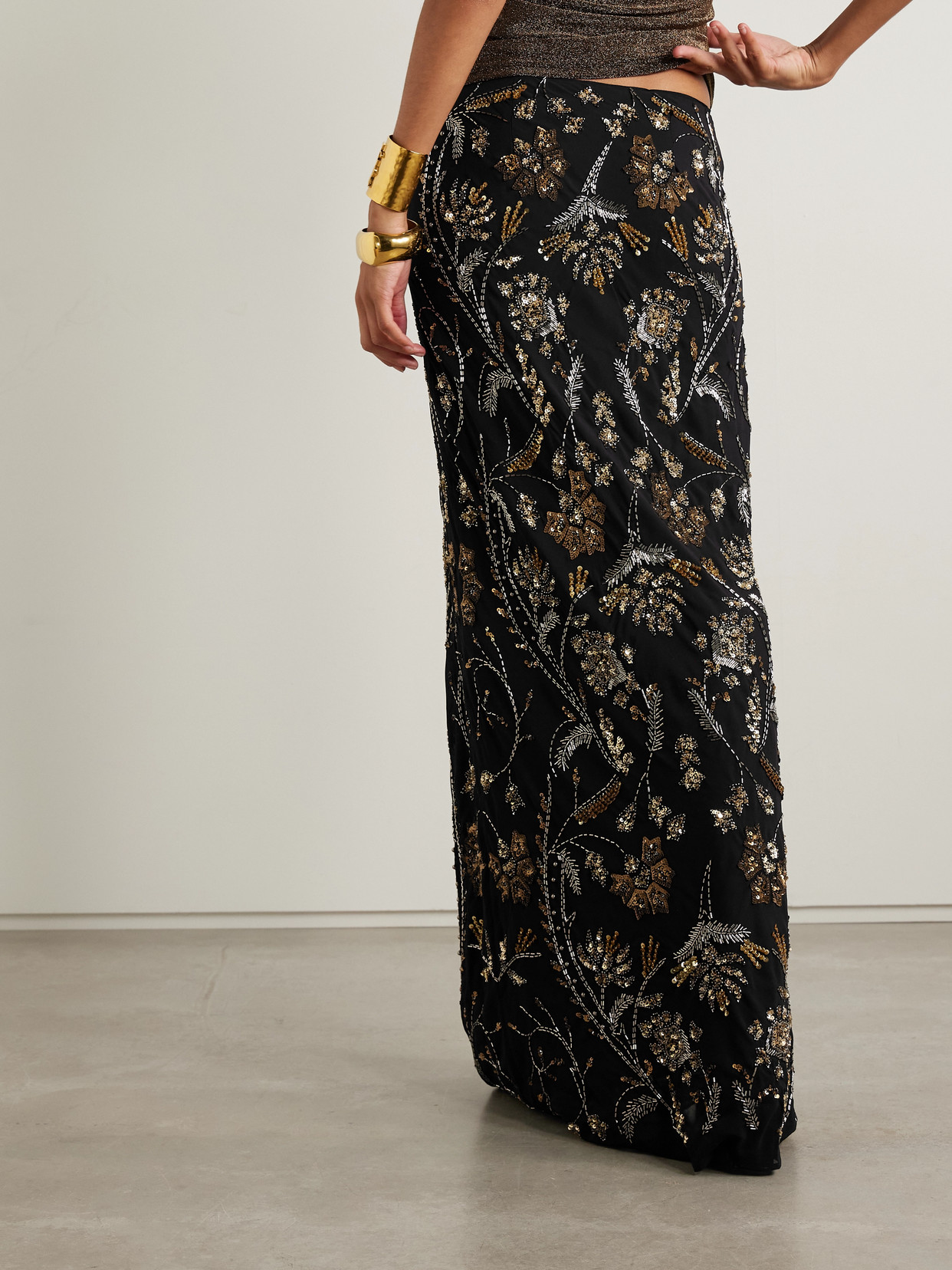 Veronica Beard Medina Embellished Crepe Maxi Skirt In Black