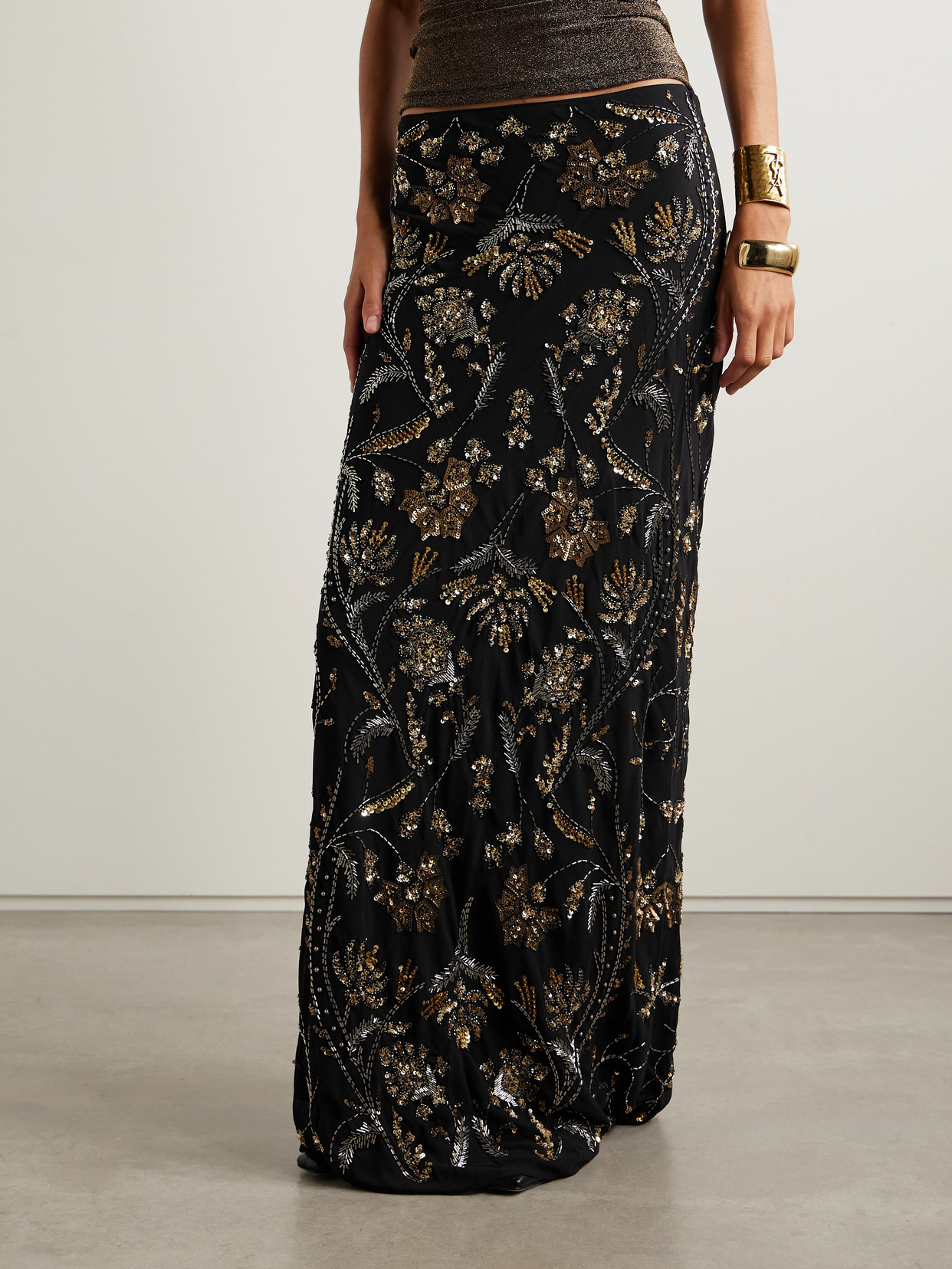 Veronica Beard Medina Embellished Crepe Maxi Skirt In Black