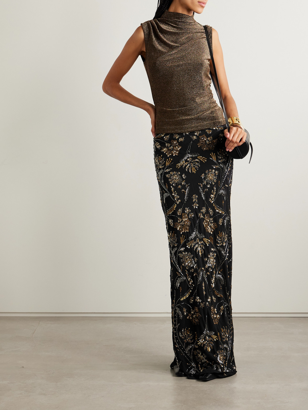 Veronica Beard Medina Embellished Crepe Maxi Skirt In Black