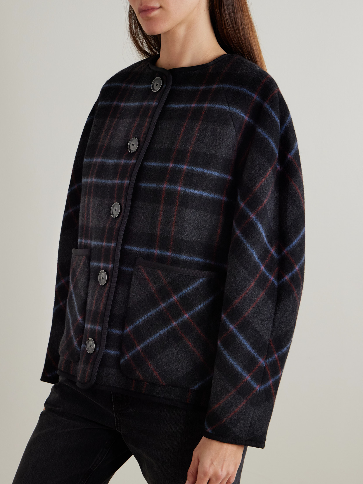 Martine Scarf-Detailed Checked Wool-Blend Jacket