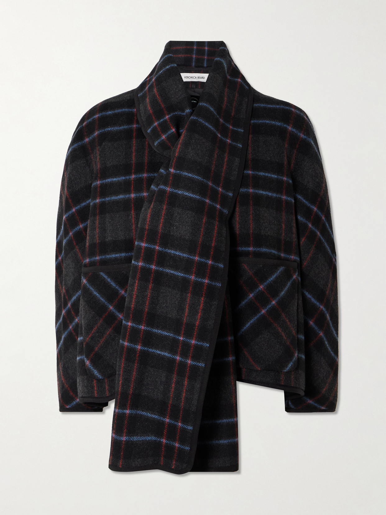 Veronica Beard Martine Scarf-detailed Checked Wool-blend Jacket In Black