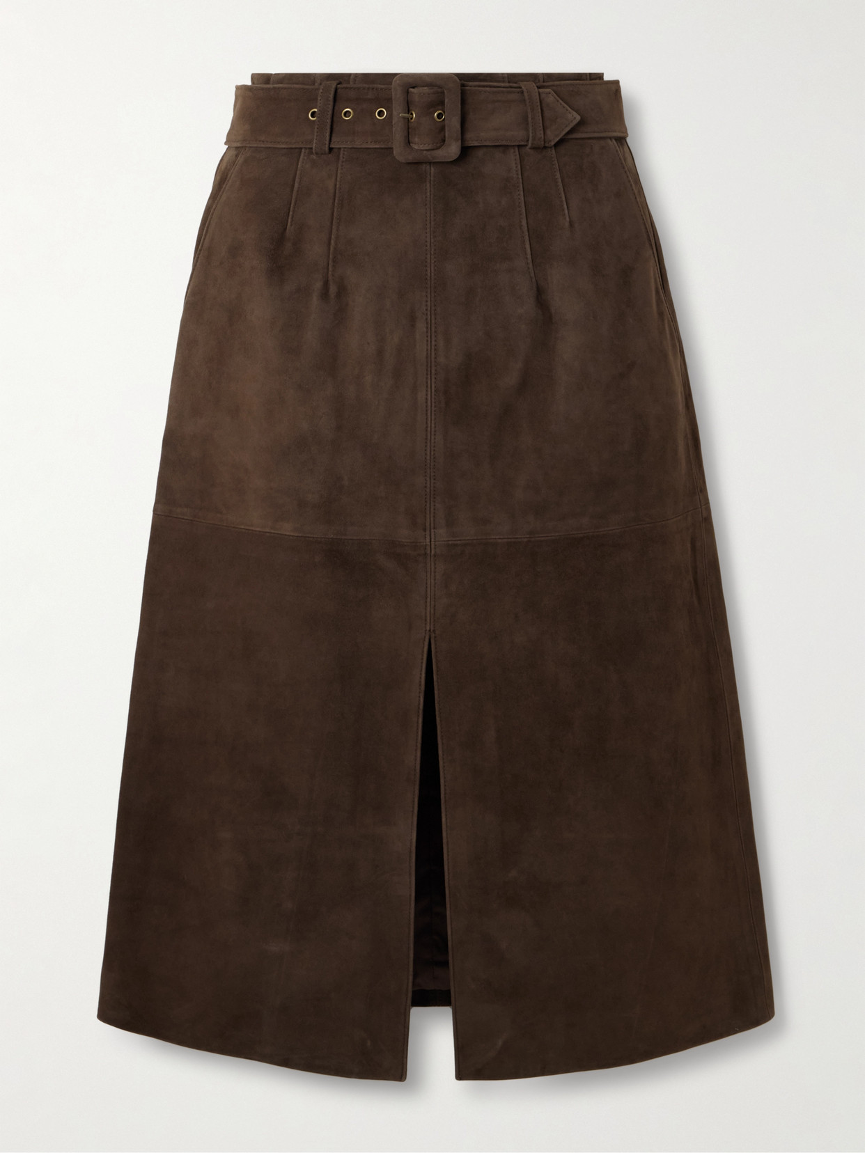 Veronica Beard Alexie Belted Suede Midi Skirt In Brown