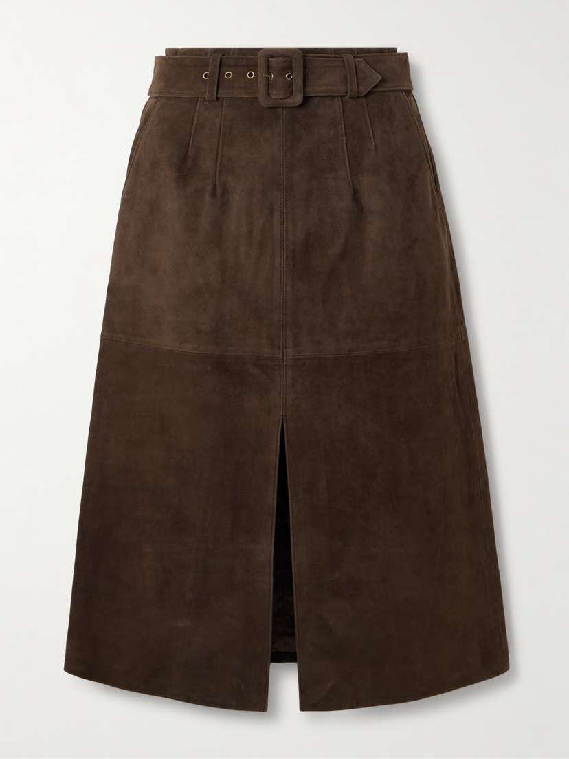 Veronica Beard Alexie Belted Suede Midi Skirt