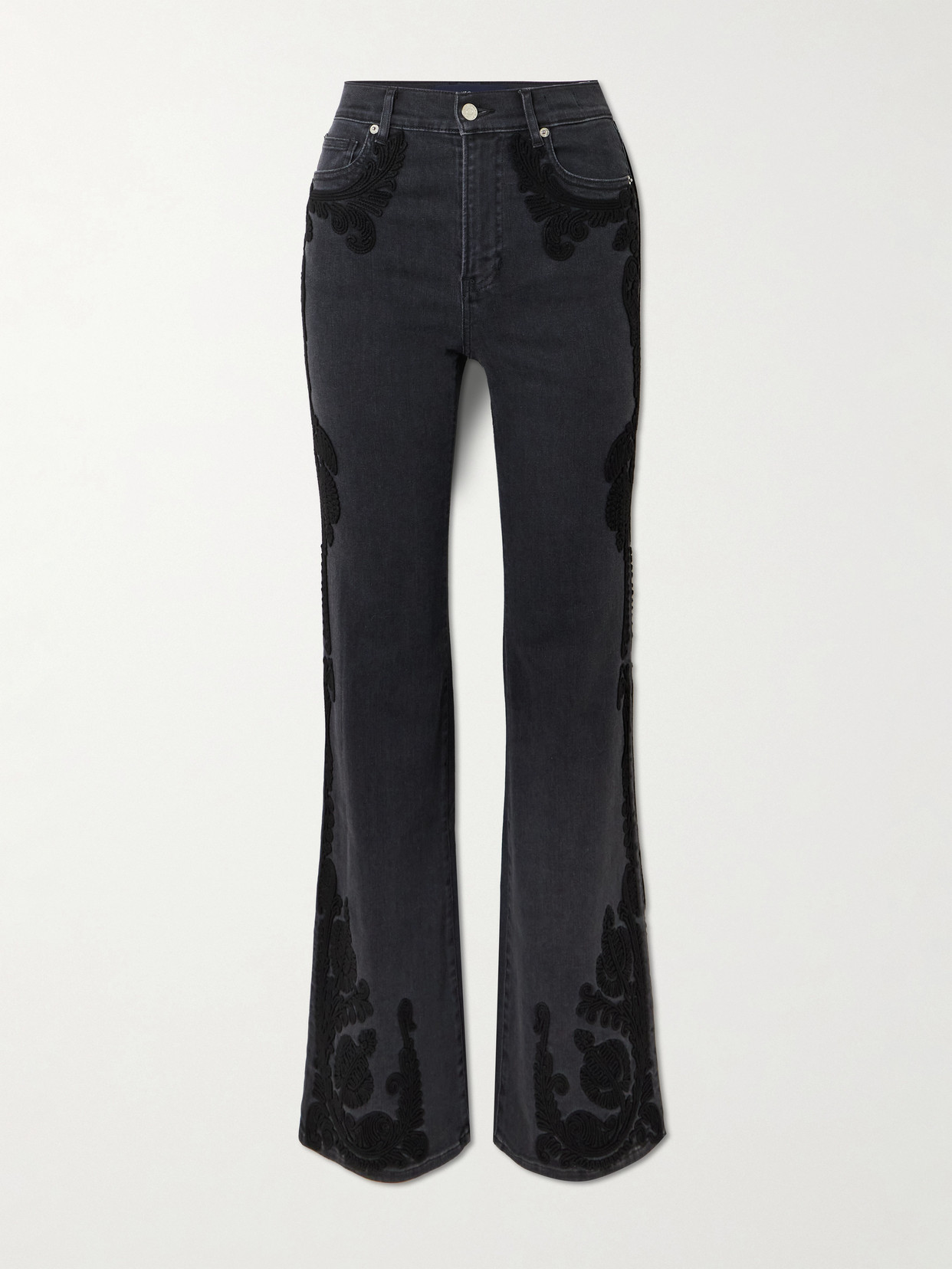 Veronica Beard Crosbie High-rise Embroidered Wide-leg Jeans In Black