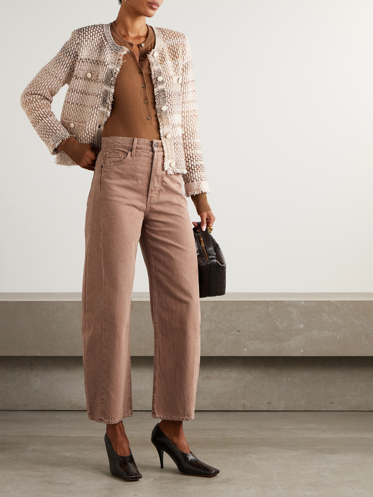 Veronica Beard Ryder Cropped High-rise Barrel-leg Jeans In Brown