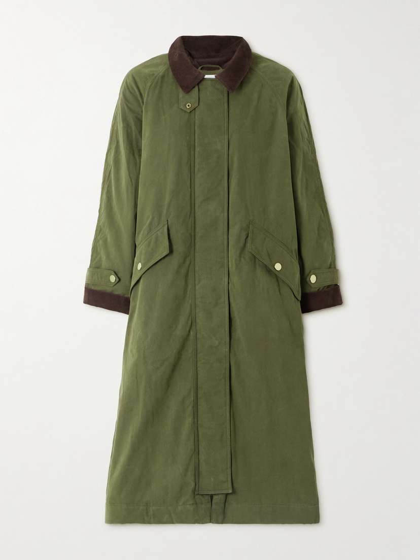 Veronica Beard Dietz Corduroy-trimmed Waxed Cotton-blend Coat